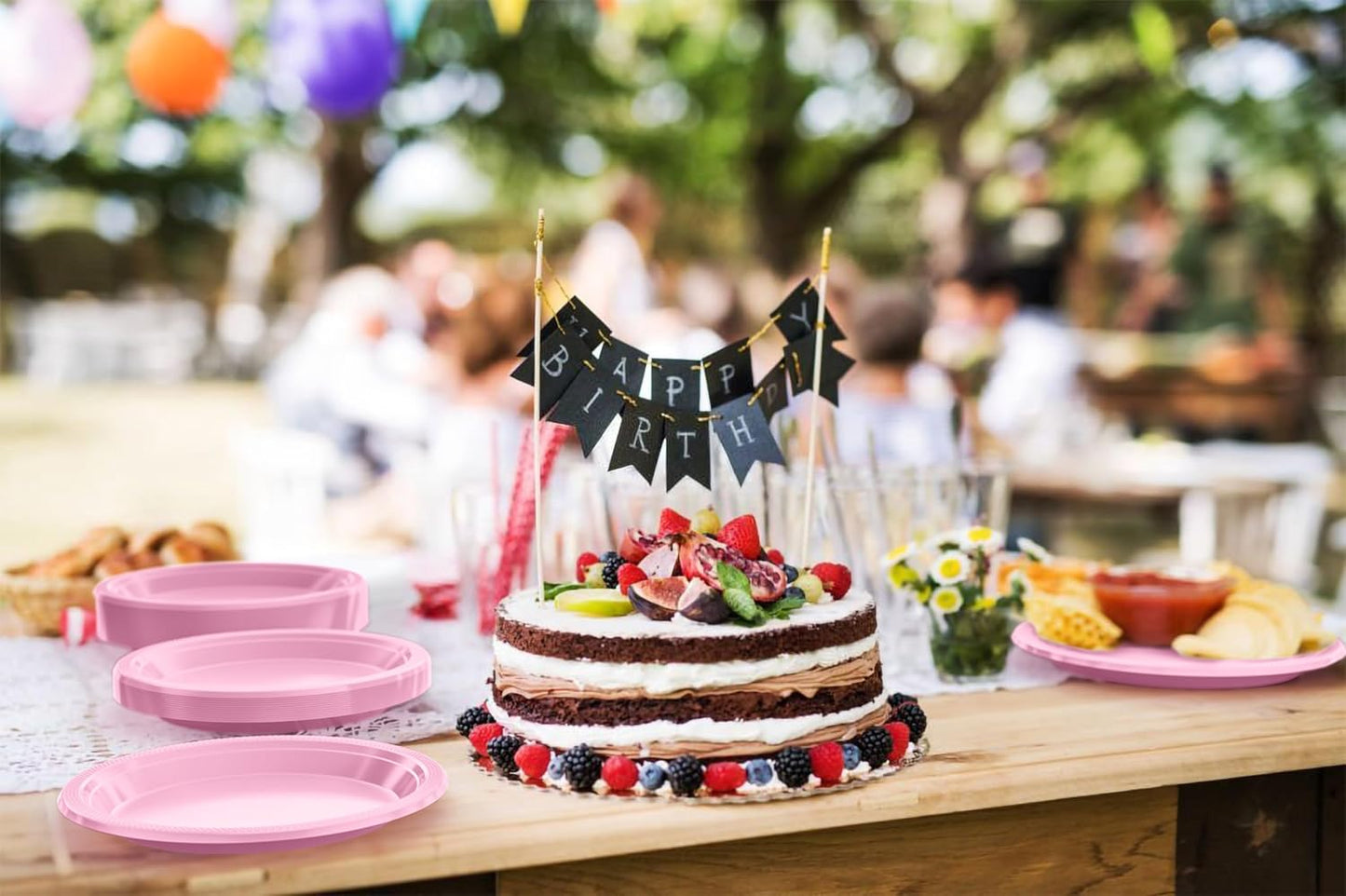 Exquisite Party Solids Pink Plastic Plates For Party 9" Pink Disposable Plates Heavy Duty Supplies 100 Pcs Plastic Dinnerware Sets Heavy Duty 350 GSM Disposable Dinnerware Set