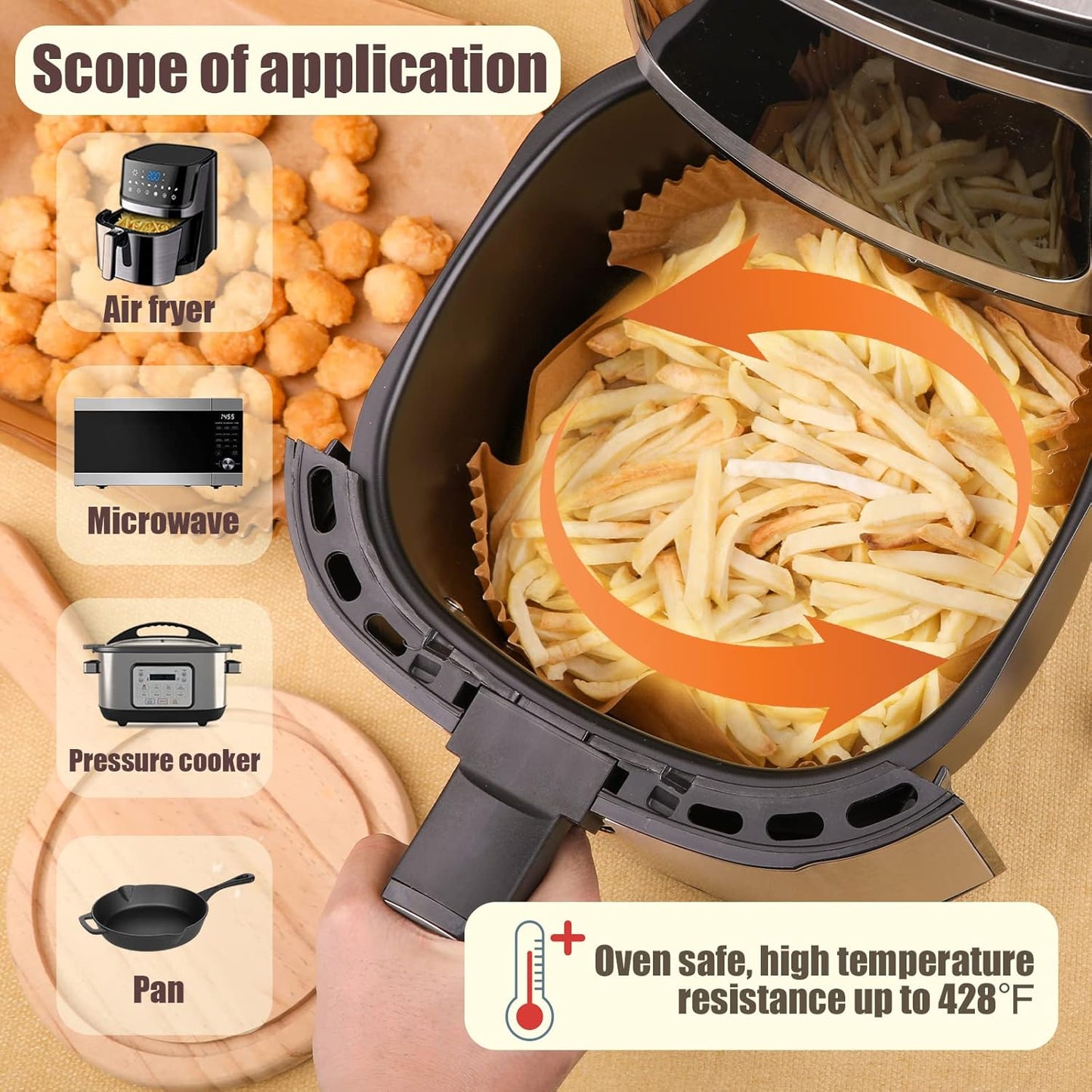 Disposable Paper Liner Square 250 Pcs for 5 to 8 Qt Air Fryer Baskets, Non-stick Oil-proof Parchment Liner Cooking Paper