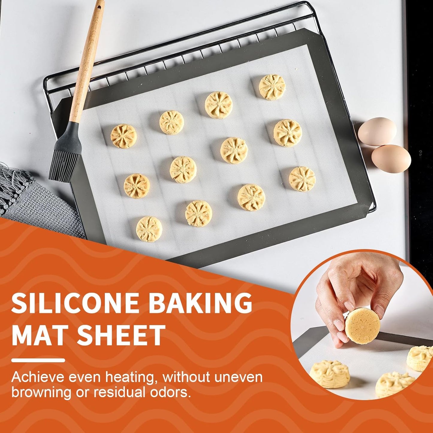 KitchenRaku 2-Pack Silicone Baking Mat, 16.5"x11.6" Reusable Silicone Baking Sheets for Oven, BPA Free Nonstick Bakeware Mats for Cookies, Macarons, Bread and Pastry