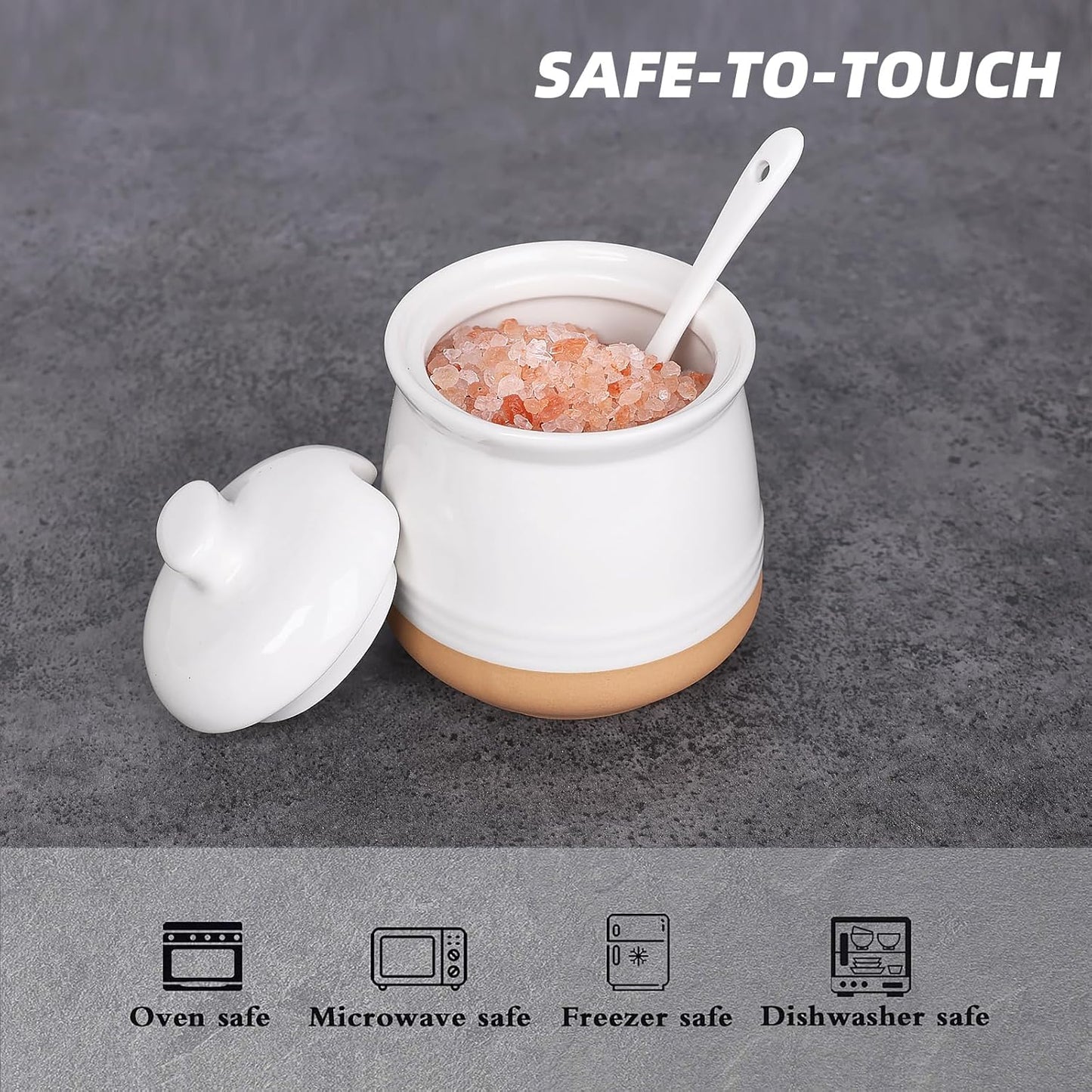 LEETOYI Sugar Bowl with Lid and Spoon, 12 oz Ceramic Sugar jar, Sugar Container for Coffee Bar, Sugar Dispenser Bowl, Microwave & Dishwasher Safe, White