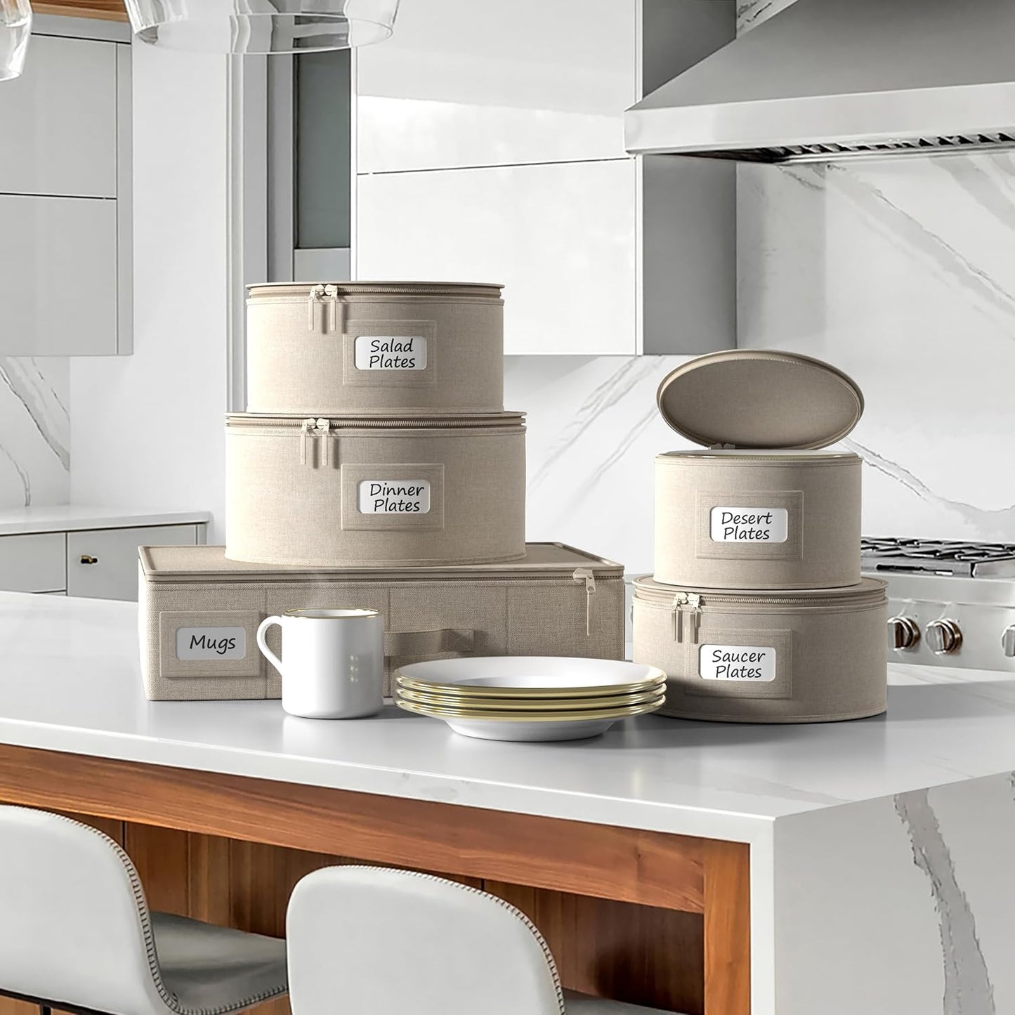 Sorbus China Storage Containers - Hard Shell Dish Storage Containers for Organizing, Moving Supplies, Party - 4 Stackable Plate Carrier Set for Dinnerware, Plate Organizer with Felt Plate Protector