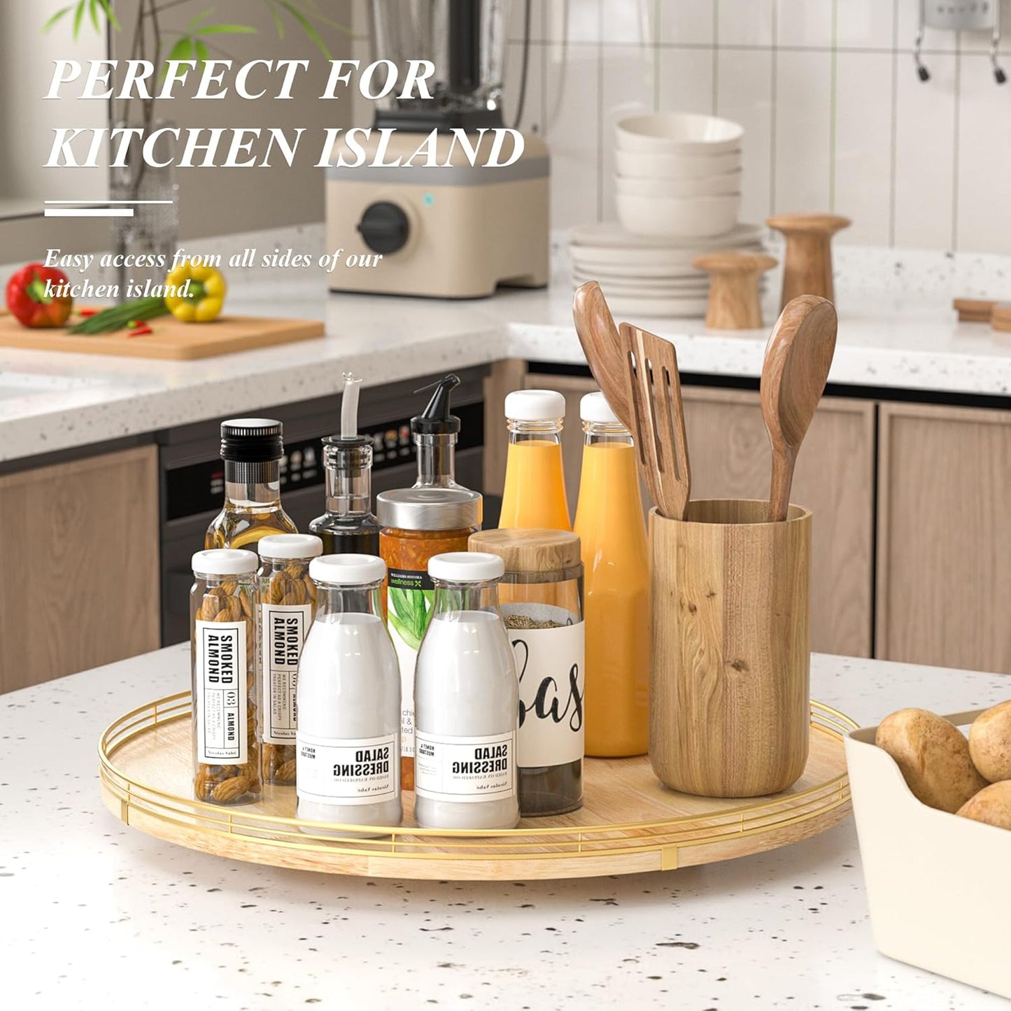 21-Inch Wooden Lazy Susan Turntable – Premium Oak & Iron, Extra Large Rotating Serving Tray for Dining Table, Kitchen Countertop, Farmhouse Décor, Spice Rack, Charcuterie & Entertaining