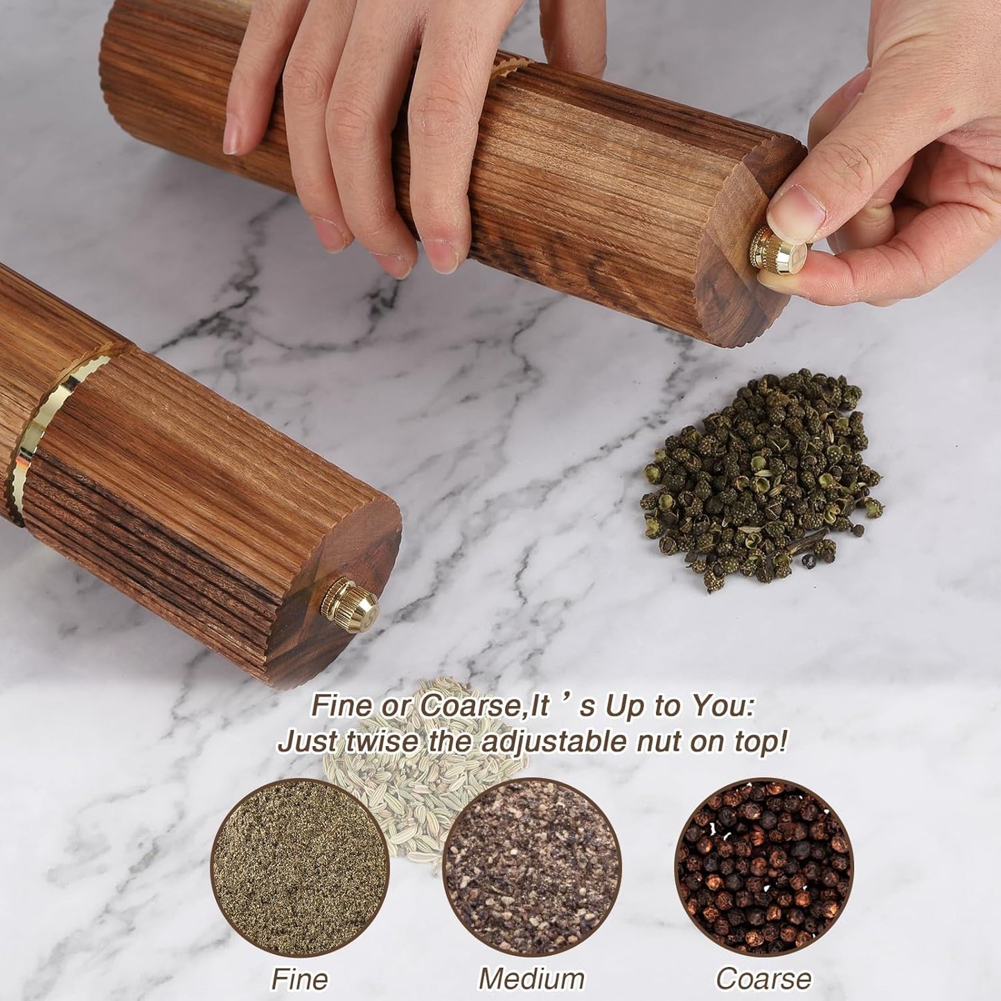 Wooden Pepper Grinder Pepper Mill,Adjustable Coarseness Salt Pepper Grinder Shaker Pepper Grinder Refillable,Acacia Wood Salt Grinder for Your Kitchen