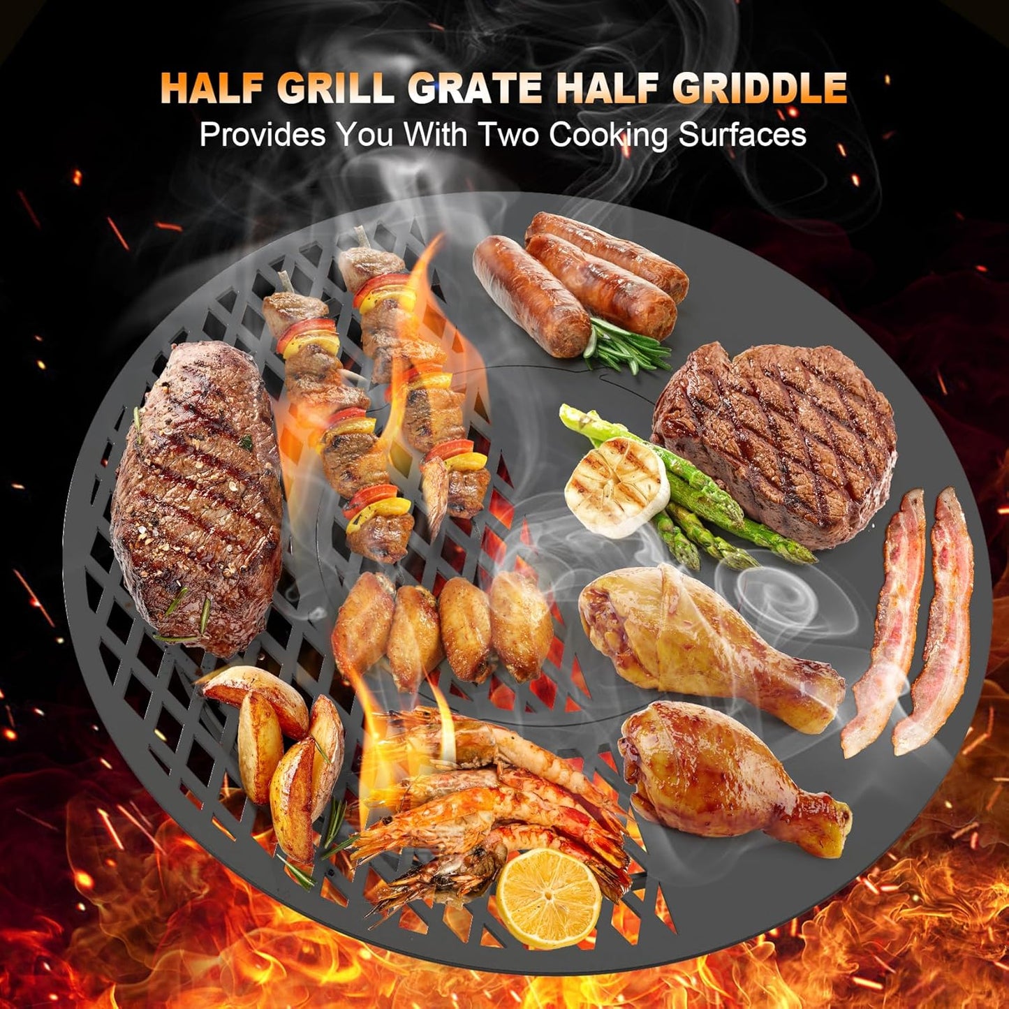 Onlyfire BBQ Griddle and Grate Combo Kit for Weber 26 inch Kettle Charcoal Grills