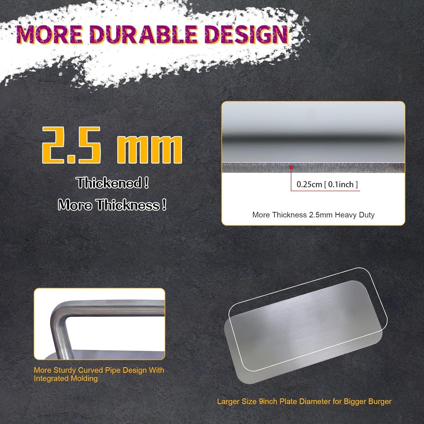 Stainless Steel Burger Press,9 Inch Heavy Duty Smash Burger Press,2.5mm Non-Stick Smooth Smasher,Square Grill Weight Press, Griddle Press Kitchen Stuff,For Cooking Beef Bacon Stea