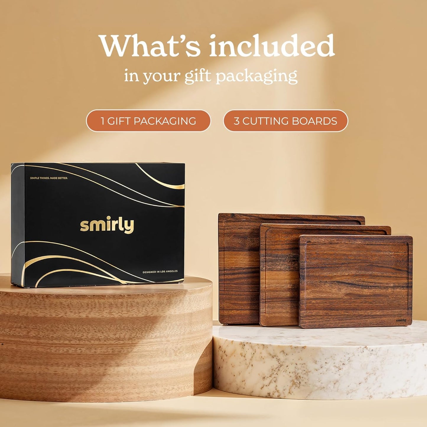 SMIRLY Walnut Wood Cutting Boards for Kitchen, Set of 3 Large - Small, Walnut Wooden Cutting Board Set with Deep Juice Grooves, Non Toxic Serving Tray