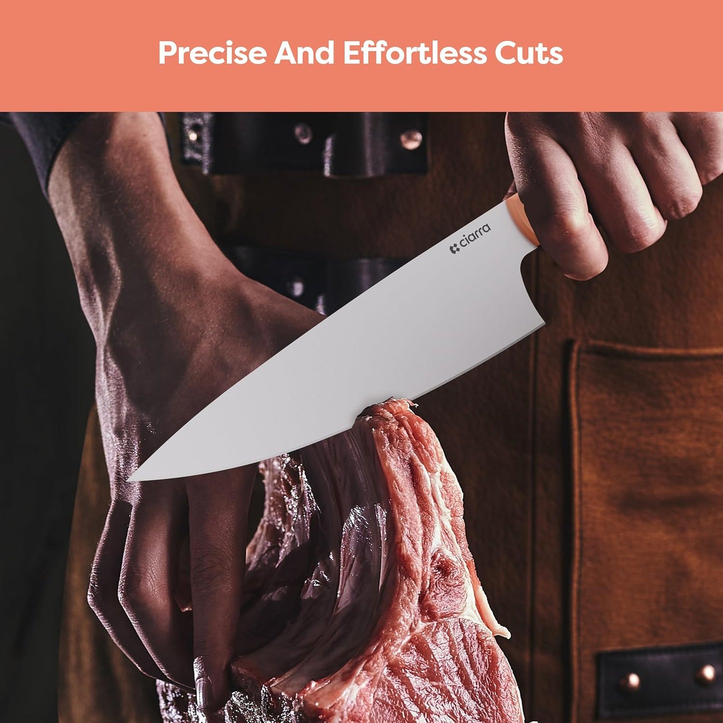 CIARRA Professional Kitchen Knife Set 4 PCS - Chef Knife Set, Bread Knife, Utility Knife, High Carbon Stainless Steel Cooking Knives with Gift Box (Orange)