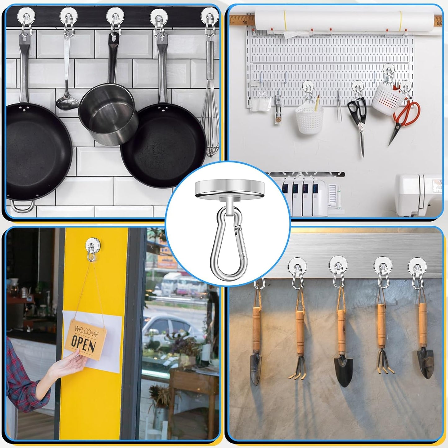 200Lbs Magnetic Carabiner Hooks, 2 Pack Strong Magnetic Hooks Heavy Duty with Swivel Carabiner for Cruise, Black Neodymium Magnet Hooks Magnetic Wall Hanger for Hanging, Toolbox, Grill, Cabins