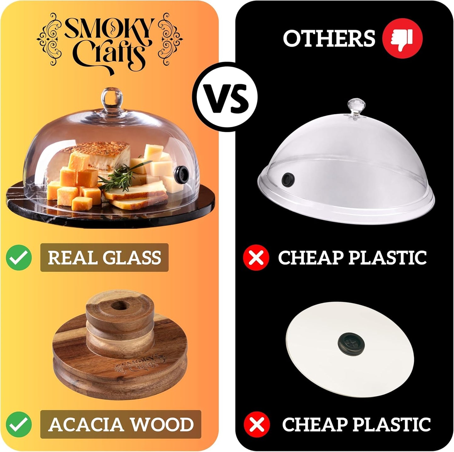 Food and Drink Smoker Kit with Smoke Gun, 8" Smoking Cloche Glass Dome, Acacia Cocktail Smoke Top and Wood Chips (Apple & Cherry) - Whiskey Smoker Kit - Gifts for Men (Torch Not Required)