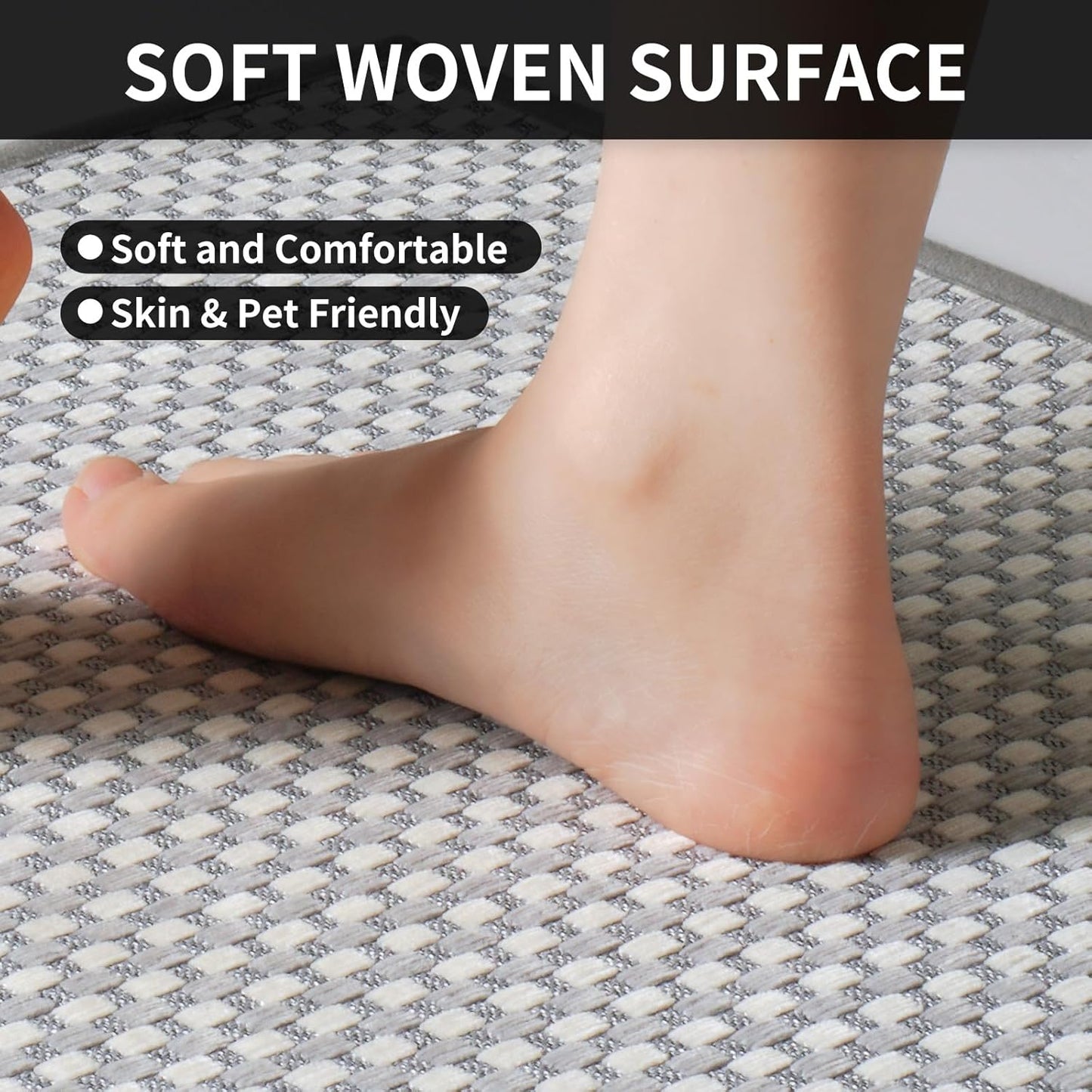 Kitchen Runner Rugs Non Slip Washable, Super Absorbent Soft Chenille Braided Kitchen Mats for Floor Rubber Backing Sink Mat Standing Floor Mat, Machine Washable Easy Clean, Gray 17"x59"