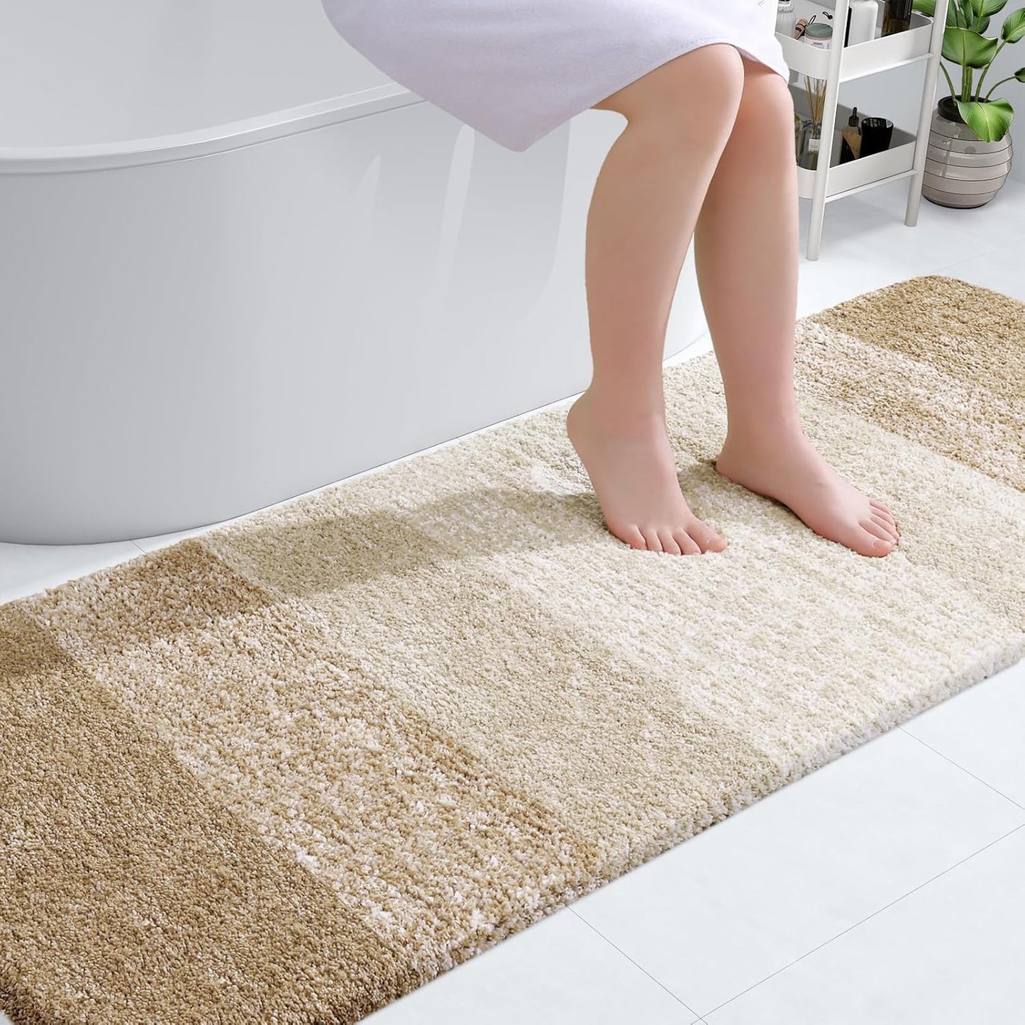 OLANLY Bathroom Runner Rugs 70x24, Extra Soft Absorbent Microfiber Bath Rugs, Rubber Backing, Quick Dry, Machine Washable Bath Mats for Bathroom Floor, Tub and Shower, Home Decor Accessories, Tan
