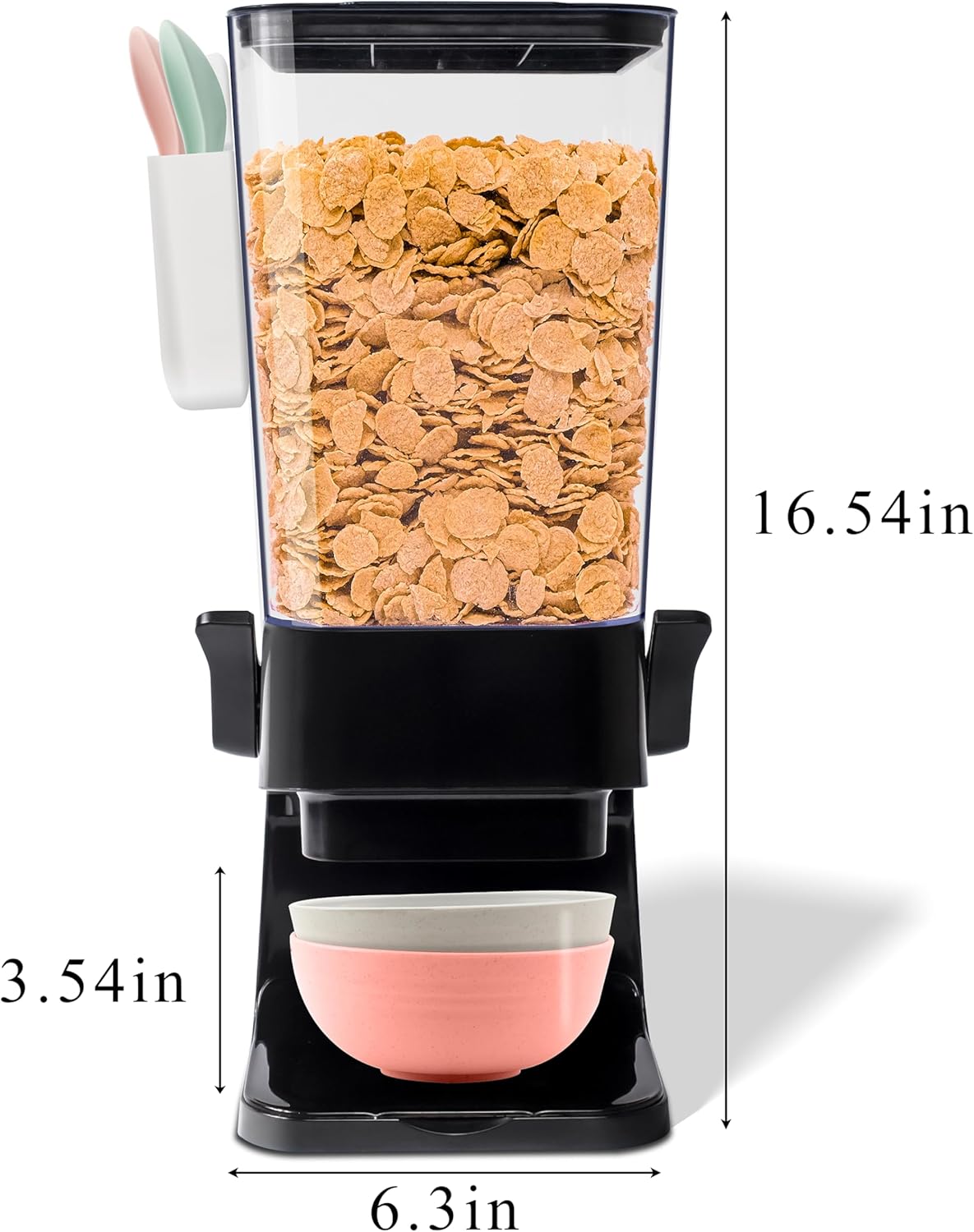 Cereal Dispenser Countertop Black 2 Pack with Bowls Spoons Cutlery Box, 5.5 QT Dry Food Dispenser Snack Organizer Containers Storage for Pantry Kitchen Organization Oatmeal Nut