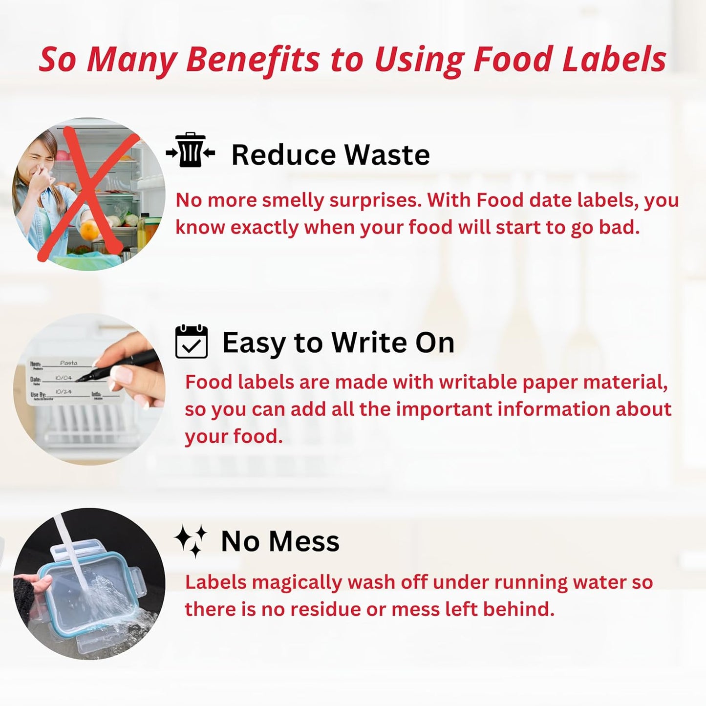 2x1 Dissolvable Food Labels (500, Red) - Writeable Material, Easy Removal, Restaurant Supplies, Kitchen Labels