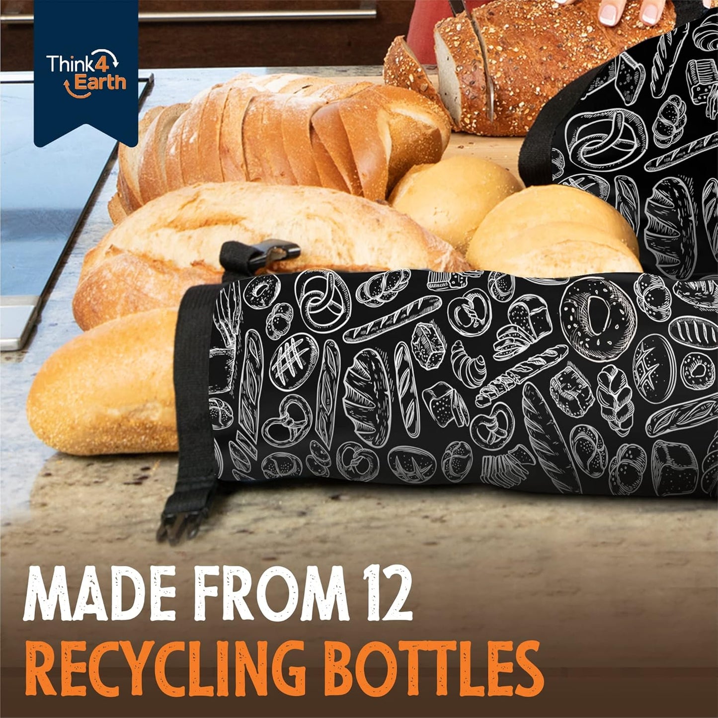 THINK4EARTH® - Large Bread and Baguette Bags (Black, Baguette Bag 2 Pack)