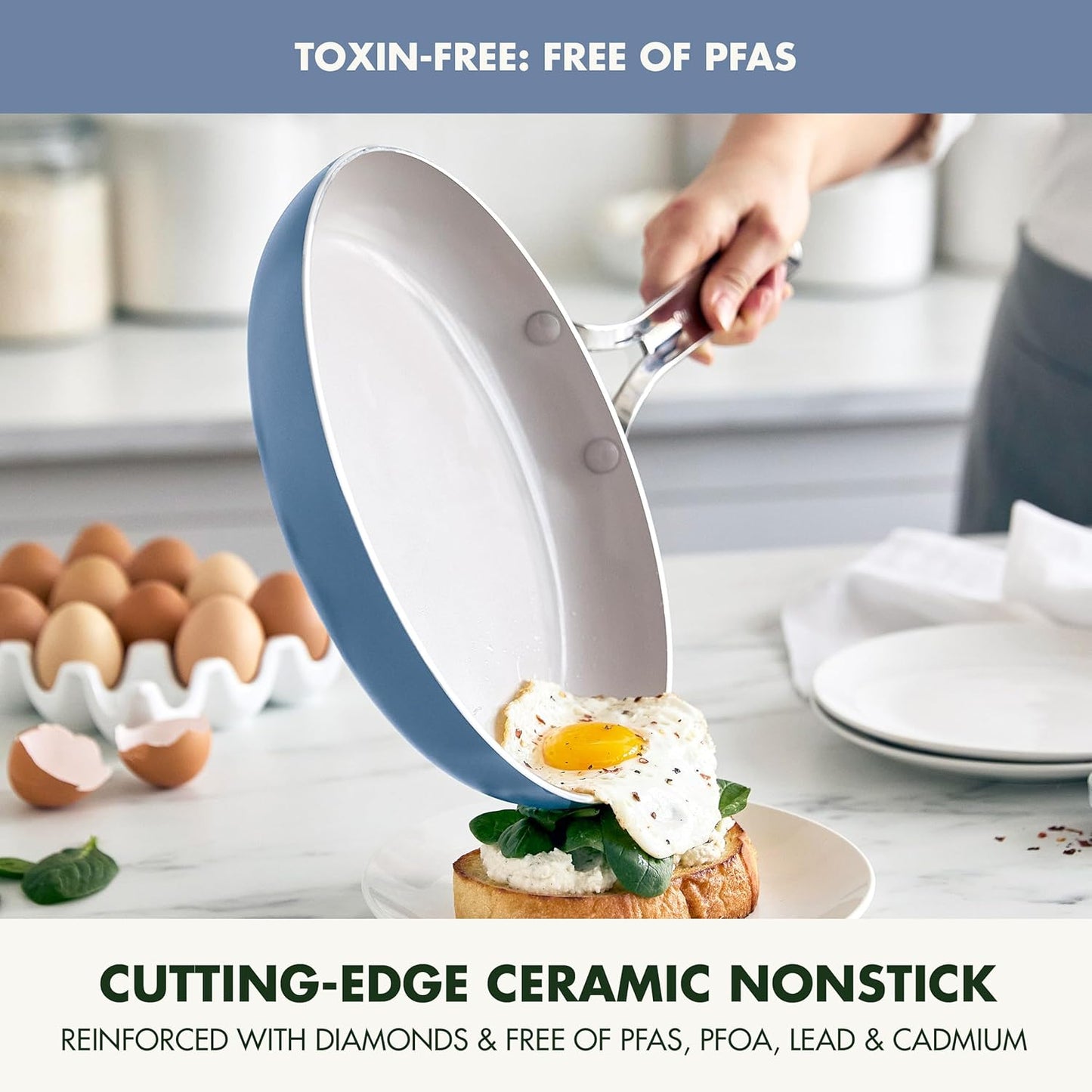 GreenPan Nova 10” Frying Pan Skillet and 4.37QT Sauté Pan with Lid, Oprah’s Favorite Things 2024, PFAS-Free Ceramic Nonstick, Induction Suitable, Sear, Fry, Broil, Dishwasher & Oven Safe, Ocean Blue