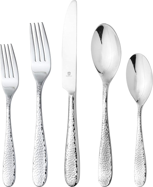 Hammered Silverware Set | Premium 18/10 Stainless Steel Flatware Service for 4 | Heavy-Duty & Dishwasher Safe | Built to Last (20-Piece, Fidenza Hammered)