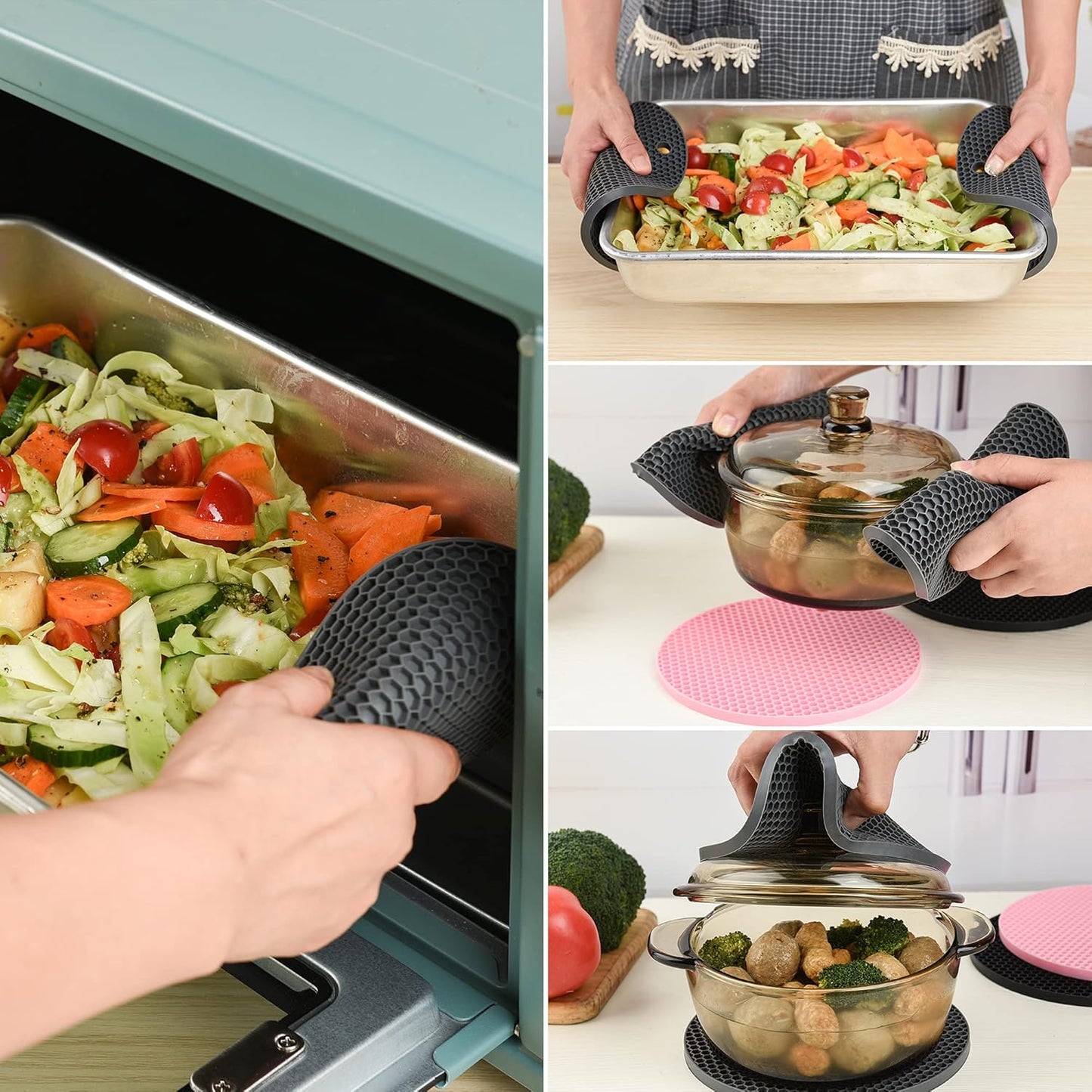 Silicone Trivets for Hot Dishes, Trivet Mat Hot Pads for Kitchen, Silicone Pot Holders for Kitchen, Trivets for Hot Pots and Pans, Heat Resistant Mats for Quartz Countertops, Set 4 Dark Gray