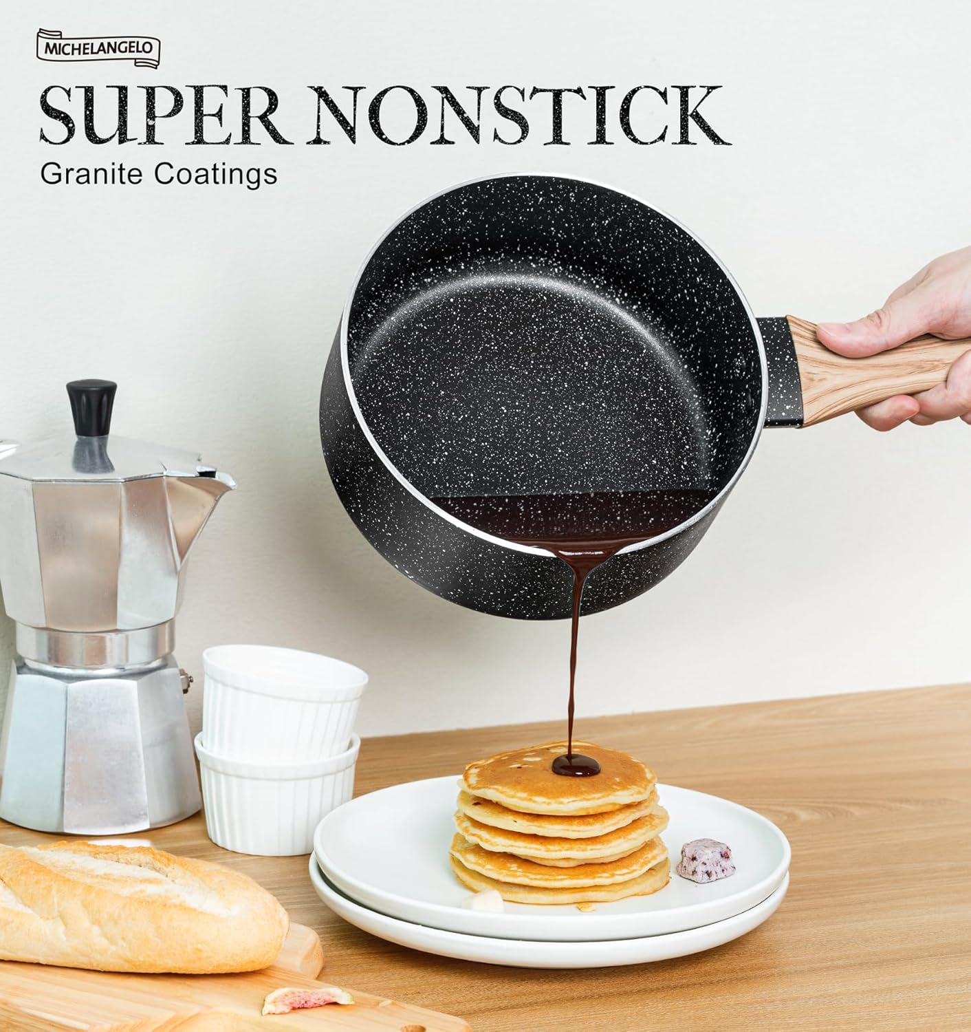 MICHELANGELO 3 Quart Saucepan with Lid, Nonstick Sauce Pan with Lid, Small Sauce Pot, Granite Coating Sauce Pan 3 Quart, Non Stick Stone Pot with Ergonomic Bakelite Handle
