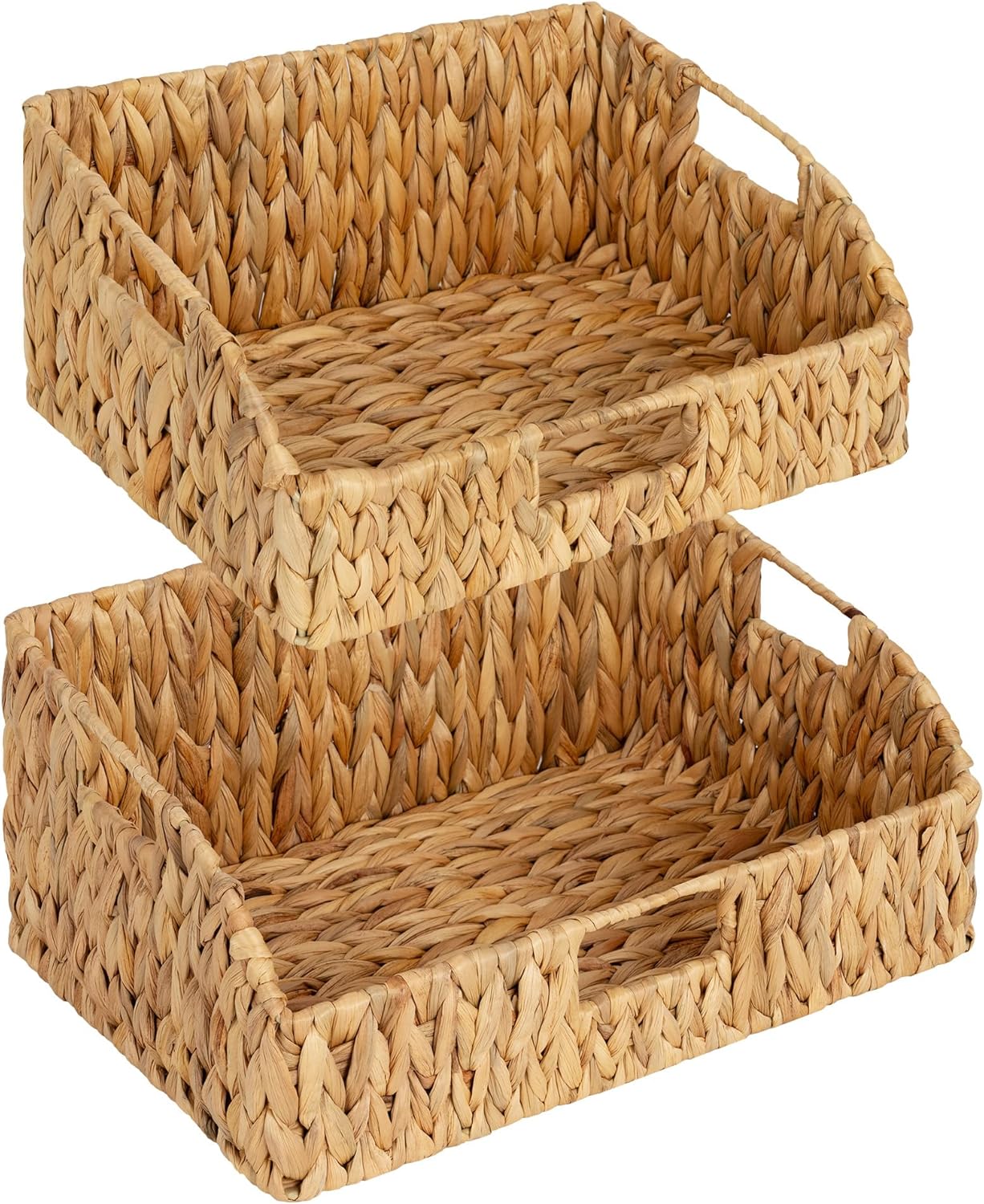StorageWorks Pantry Baskets for Organizing, Water Hyacinth Baskets for shelves with Built-in Handles, Pantry Organizers and Storage, Set of 2 (Large and Medium)