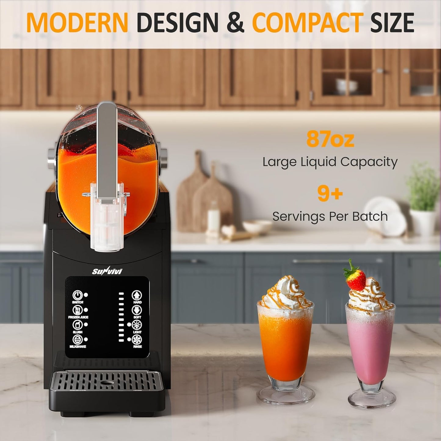 Sunvivi Slushie Machine for Home: 62oz Slushy Machine with Self-Cleaning Function, Professional Frozen Drink Maker with Frozen Juice, Slush & Milkshake, Snow Cone Machine with Hardness Control, Black