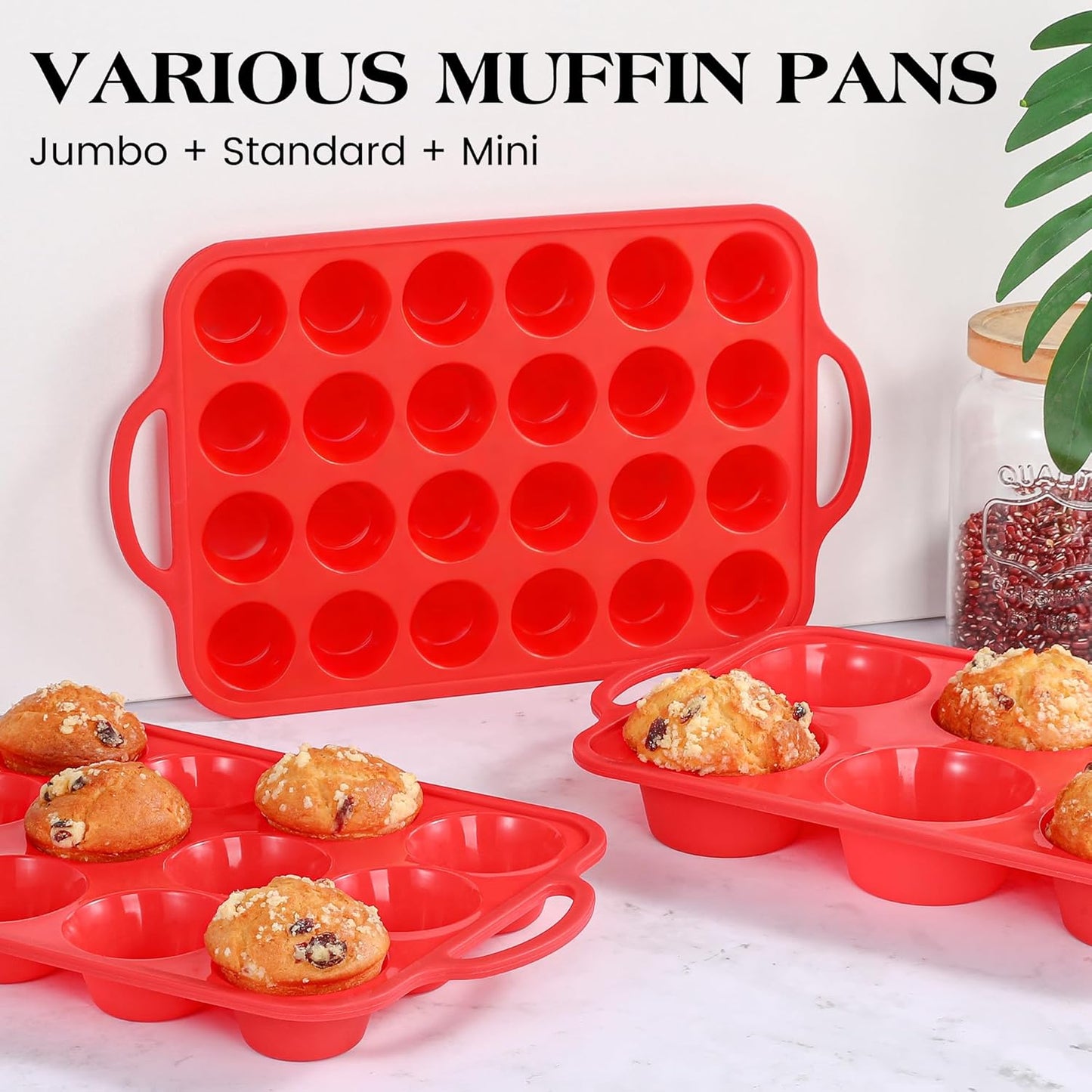 2 Pcs Silicone Muffin Pan for Baking with Metal Frame, Nonstick 12 Cup Regular Size Cupcake Pan, Silicone Muffin Tray for Egg Bites (Red)