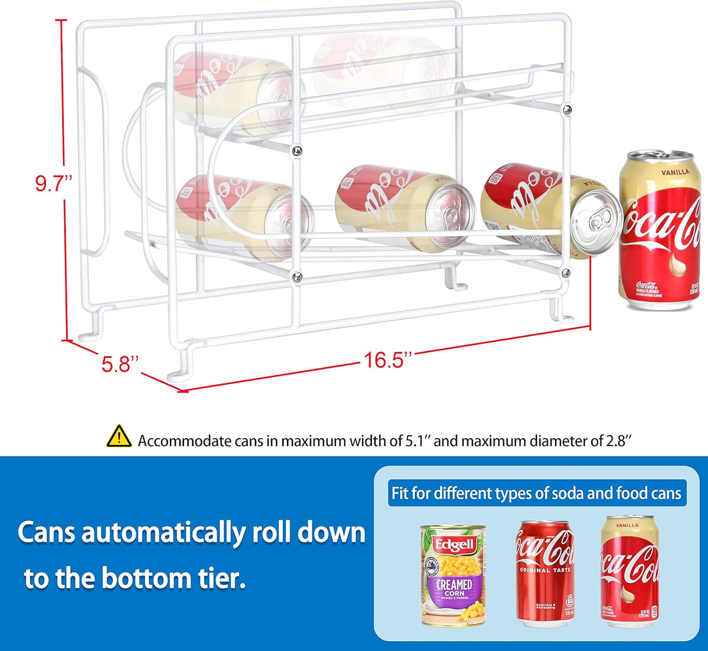 SUFAUY Soda Can Organizer Rack, Stackable Beverage Can Dispenser Holder for Pantry/Refrigerator, Set of 2, White