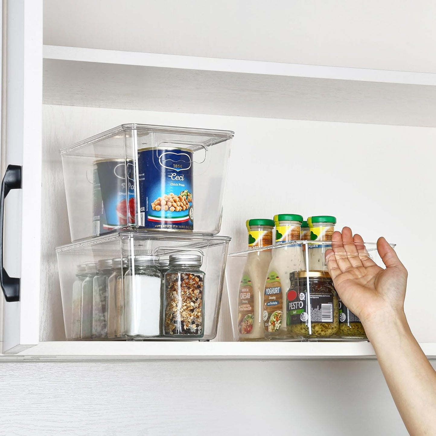 Vtopmart 1 Pack Clear Stackable Storage Bin with Lid, Medium Plastic Container with Handle for Pantry Organizer and Storage,Perfect for Kitchen,Fridge,Cabinet, Closet,Bathroom Organization