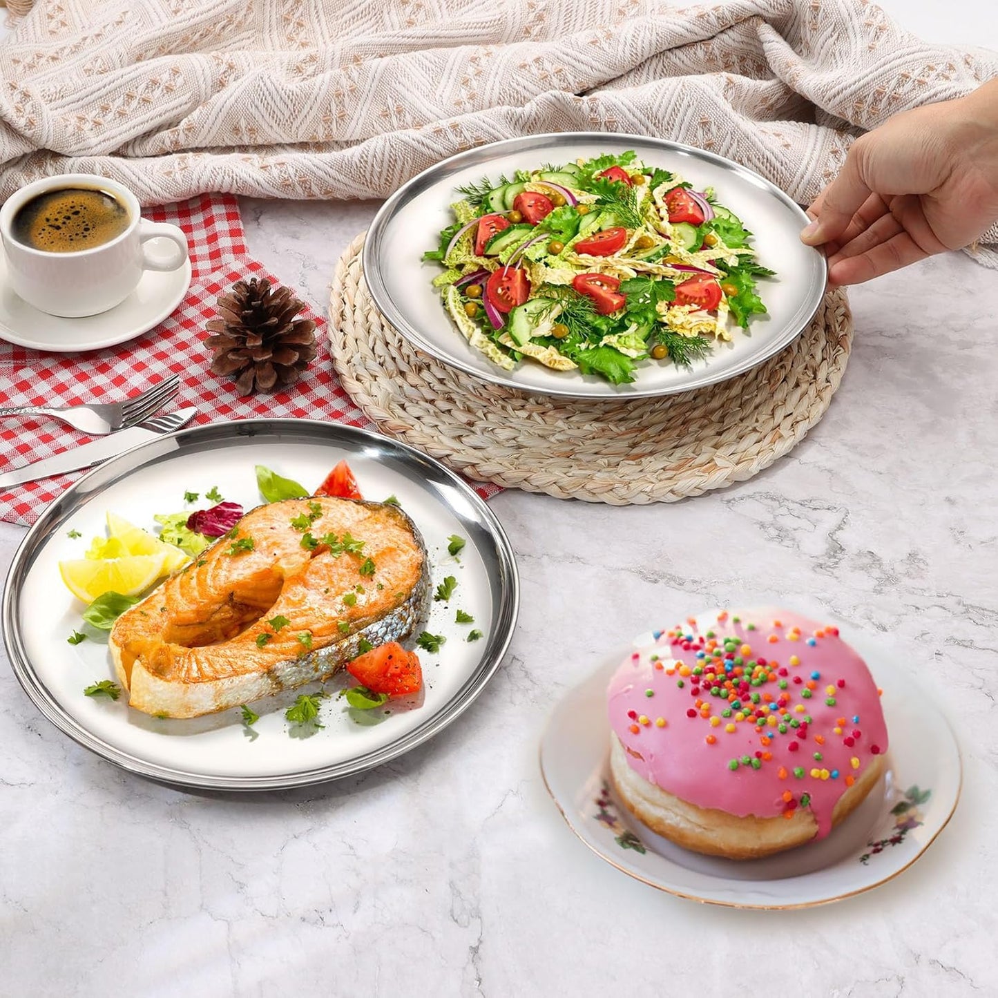 P&P CHEF 10 Inch Pizza Pan, Stainless Steel Round Pizza Tray Baking Pans, Pizzas Plate Serving Tray for Cookie Meat, Oven & Dishwasher Safe & Easy Cleaning, (Mirror Finish) - 2 Pieces