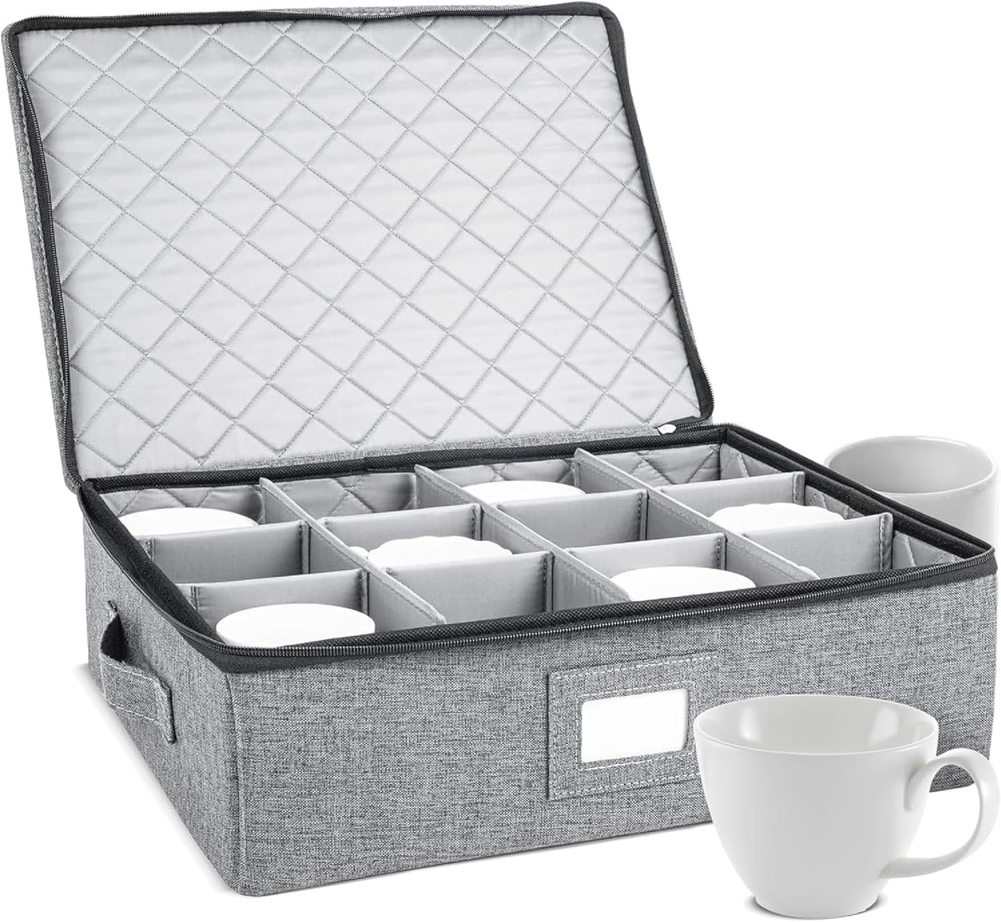 storageLAB Cup and Mug Storage Containers, Hard Shell Storage Case with Felt Dividers for Cups, Mugs, Dishes, and Glasses, Ideal for Kitchen Organizing and Moving Supplies - 1 Pack, Gray