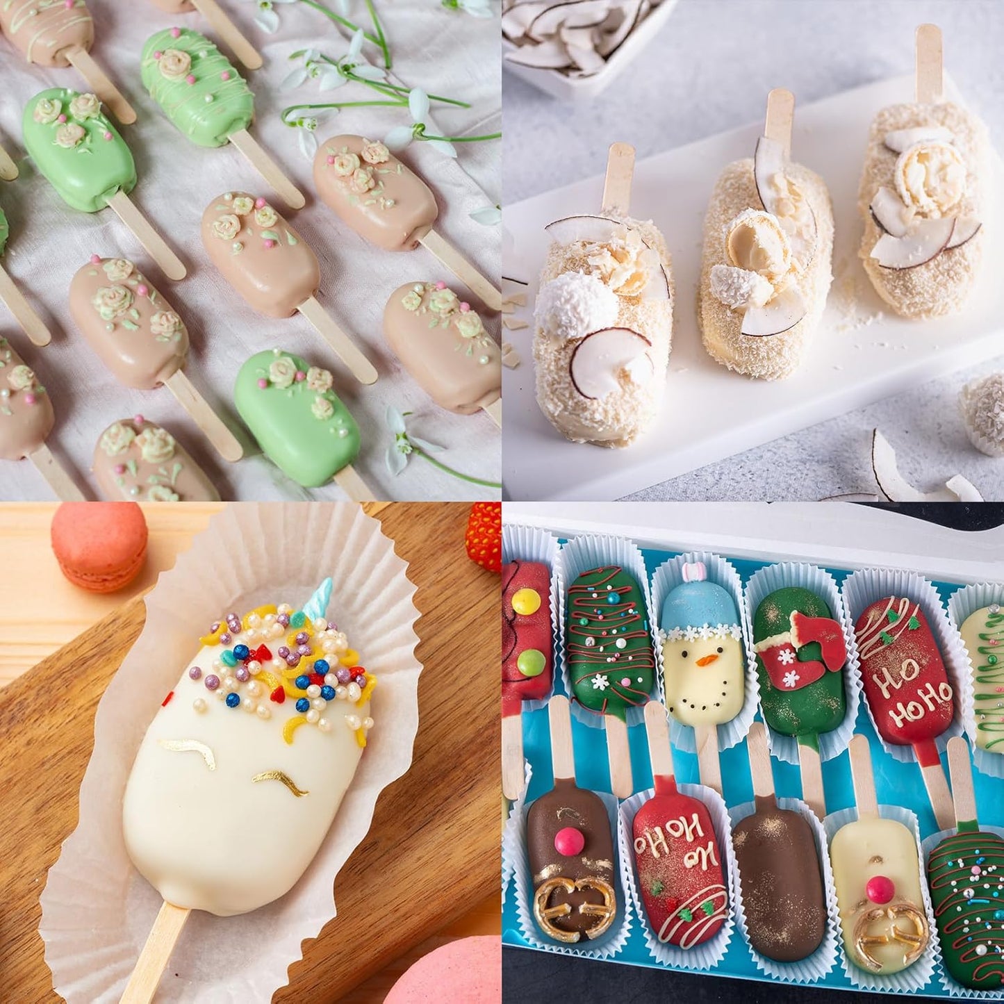 Ozera Popsicles Molds Set of 2, Silicone Cake Pop Molds Reusable Homemade Popsicle Maker Ice Pop Cakesicle Molds with 50 Wooden Sticks & 50 Popsicle Bags