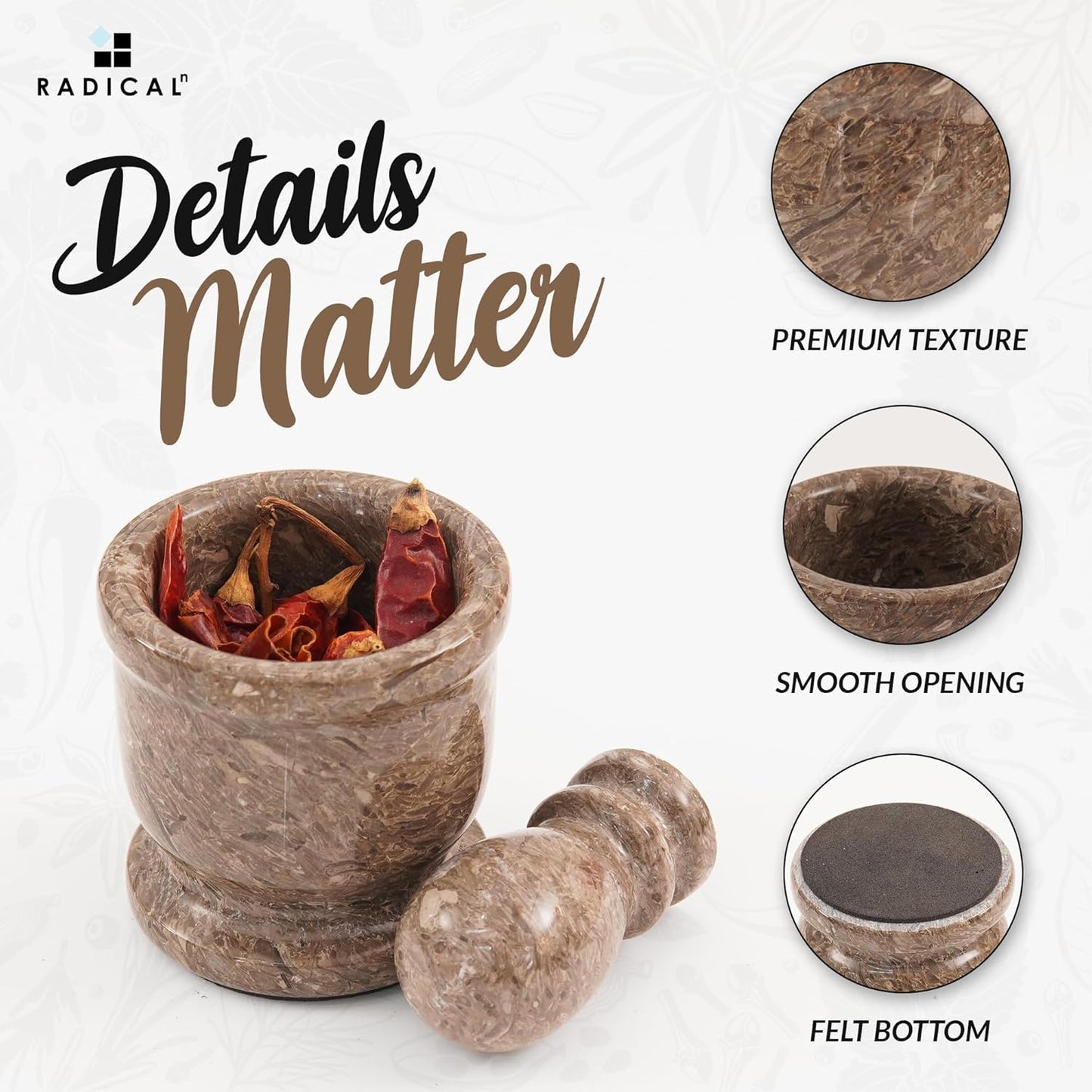 Radicaln Marble Mortar and Pestle Set Oceanic 2.5" Inches Handmade Spice Grinder & Garlic Crusher for Kitchen Mortar and Pestle Set Small Herb Grinder