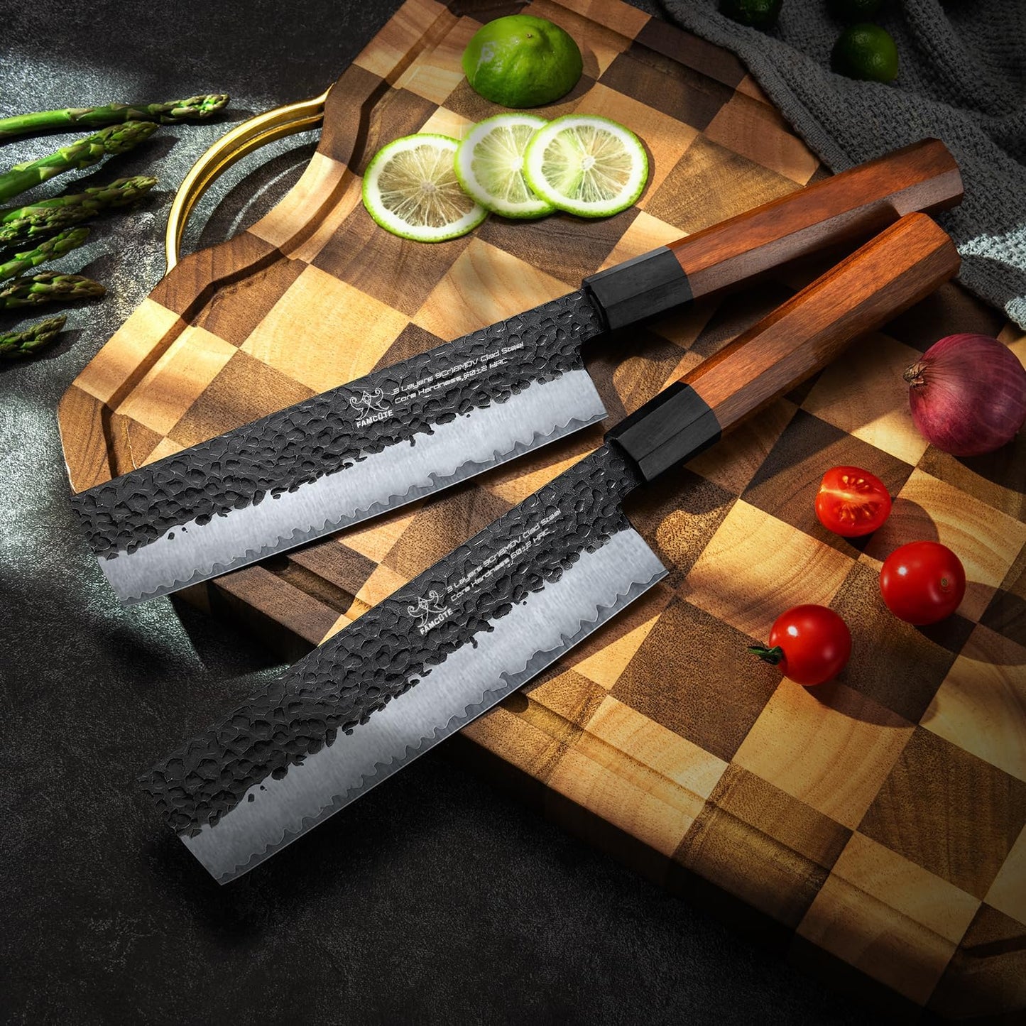 7 Inch Japanese Nakiri Knife, High Carbon Stainless Steel Kitchen Chopping Knife, Hand Forged of 5 Layers Professional Japanese Chef Knife, Comfortable Grip Rosewood Handle Vegetable knife