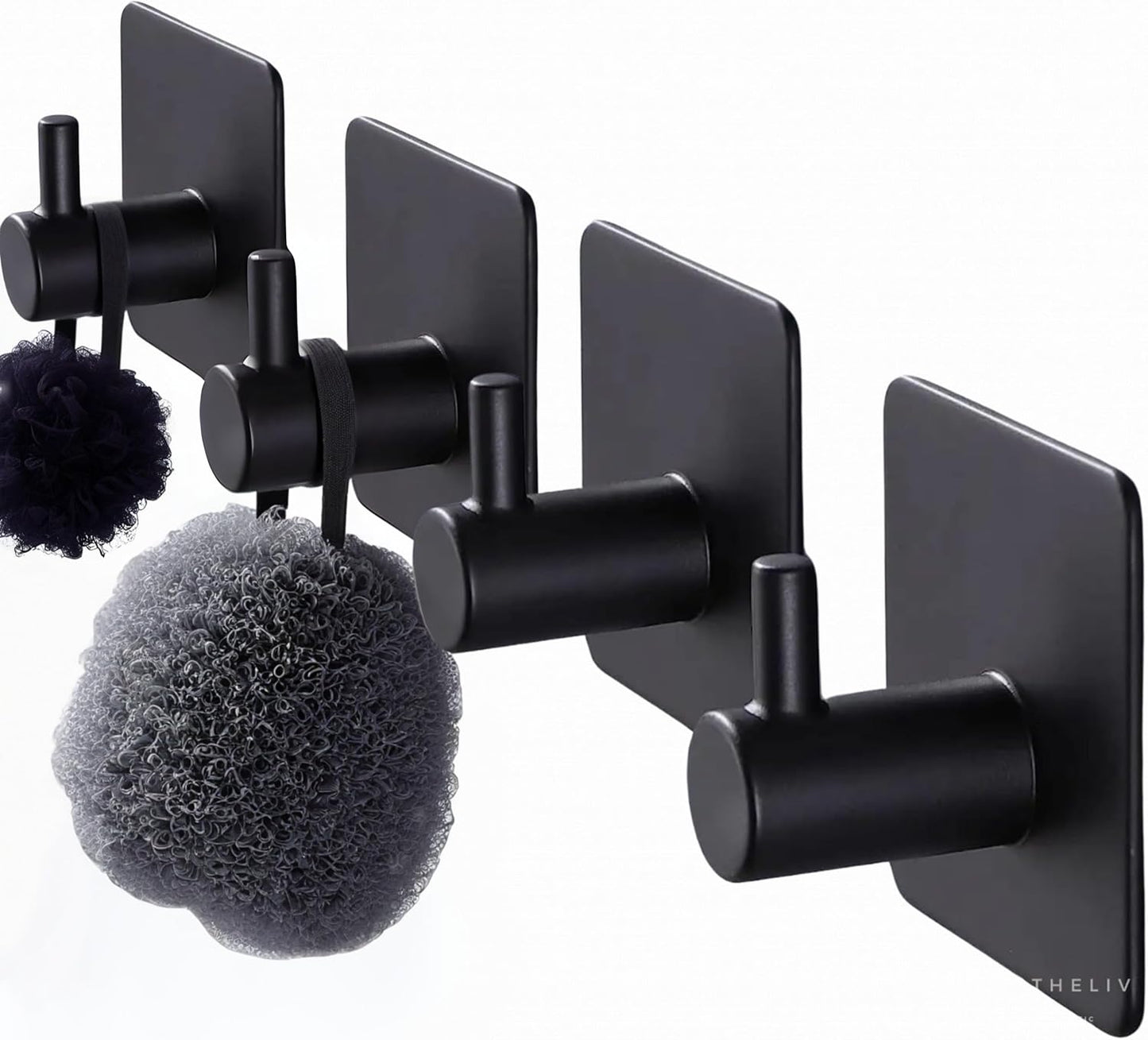 Adhesive Hooks for Hanging - 4 PCs, Towels Hooks for Bathroom, Sticky Hooks for Walls No Damage, Adhesive Hook for Outside, Kitchen, Bathroom, Office (Black 1)