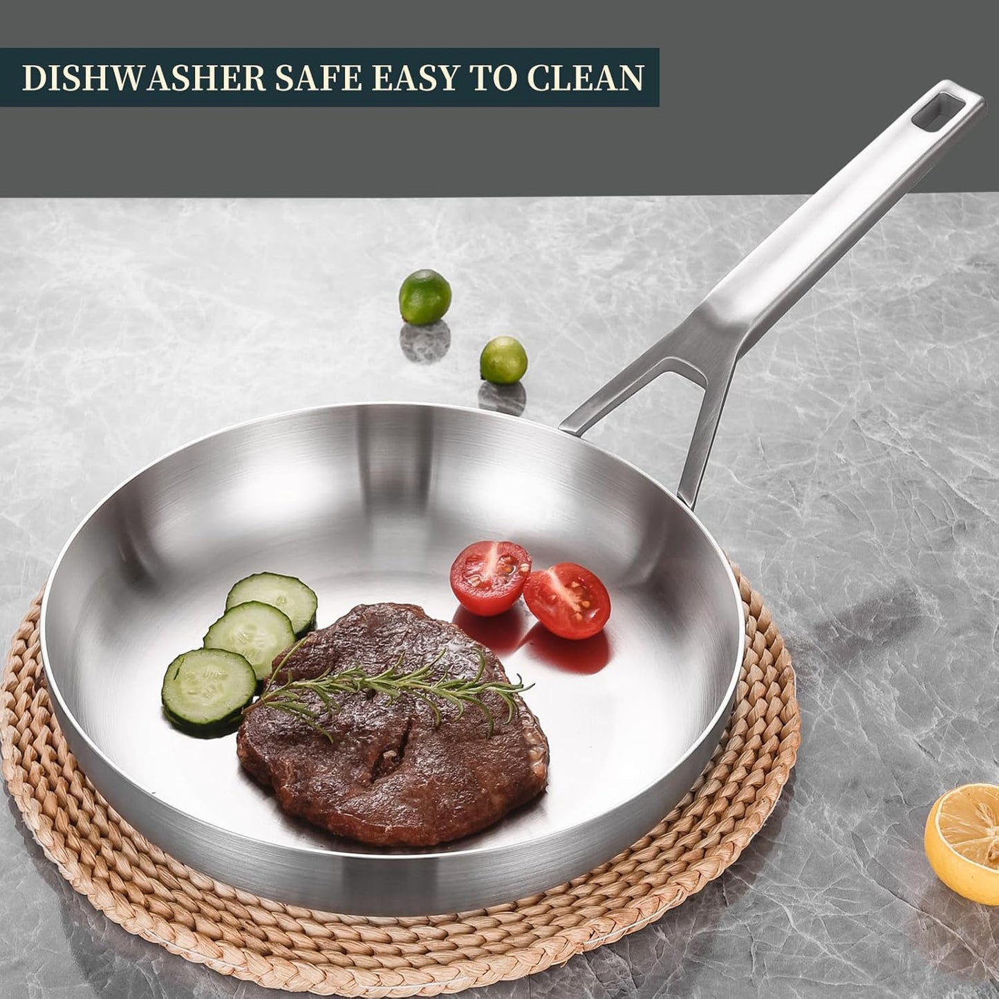 Tri-Ply Stainless Steel Pan Set, 10" & 12" Frying Pans with Lids, 2 Piece Set, Fully Bonded, Oven & Dishwasher Safe, Compatible with All Cooktops Up to 550F