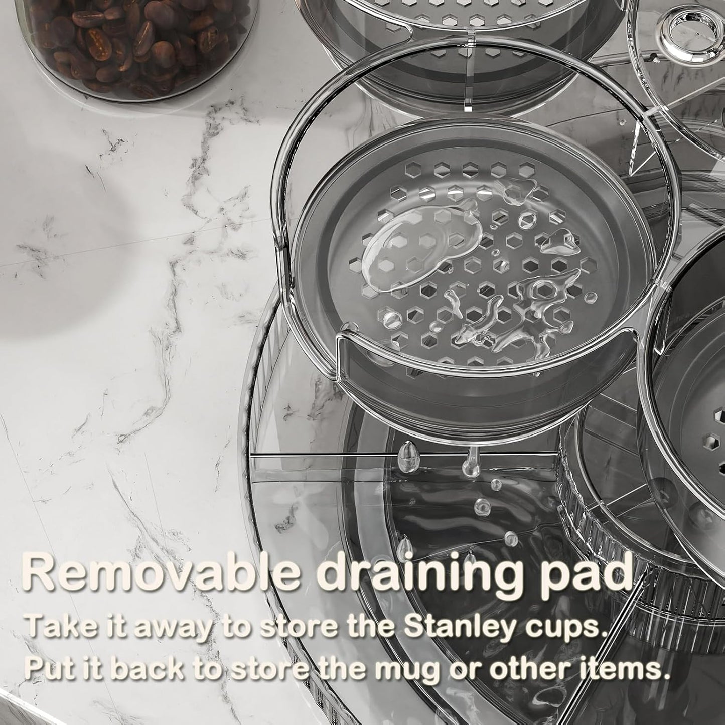 Rotating Stanley Cup Holder, Portable Water Bottle Organizer for 6 Stanley 40 oz & Mug, Adjustable Lazy Susan Organizer for Table Top Cabinet Home Countertop Pantry Shelf Tumbler Lid Organizer