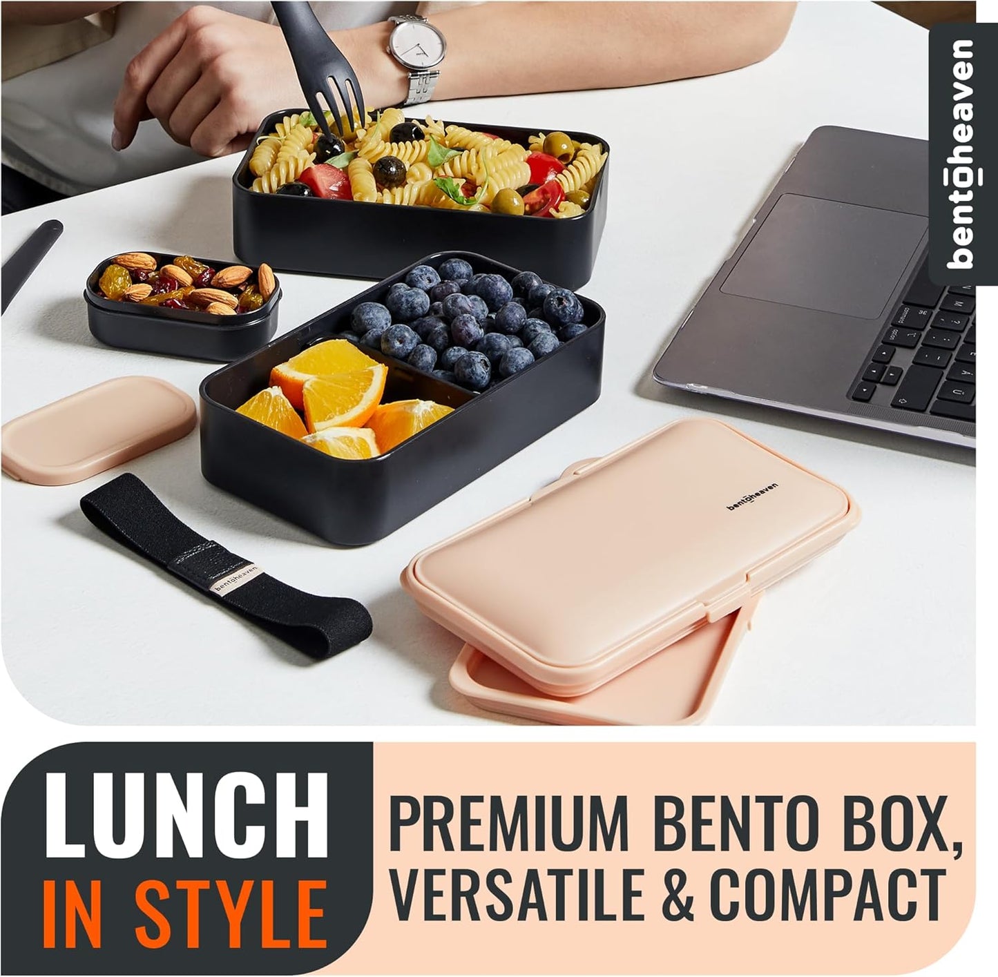 Bentoheaven Premium Bento Box Adult Lunch Box with Compartments for Women & Men, Set of Utensil & Chopsticks & Dip Container, Cute Japanese Kids Bento Lunch Box, Microwavable (Bingo Flamingo)