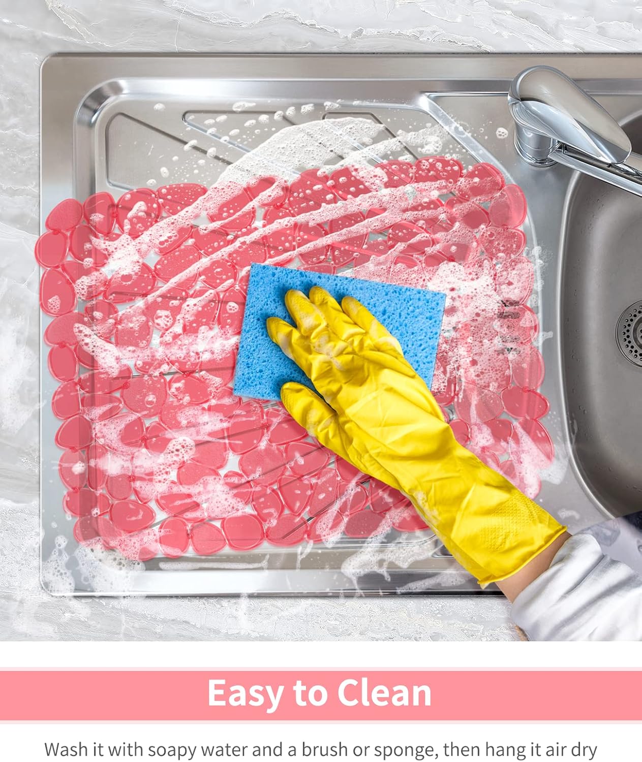 Bligli Pebble Sink Mat for Stainless Steel/Ceramic Sinks, PVC Eco-Friendly Sink Protectors Mats for Bottom of Kitchen Sink, Dish Drying Mat for Dishes and Glassware, 15.7 x 11.8 inch, Red