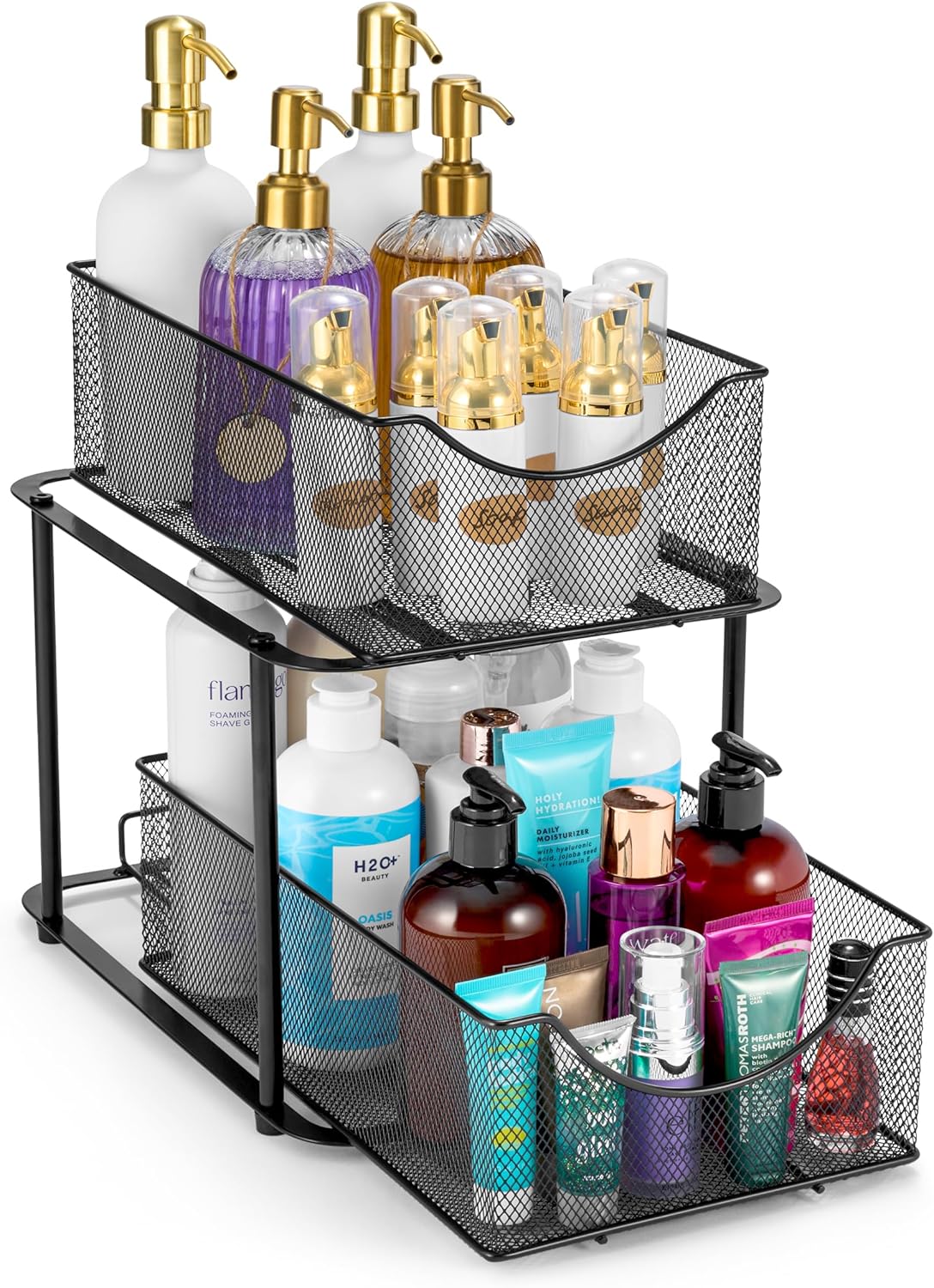 Sorbus 2 Tier Metal Under Sink Organizer for Bathroom, Kitchen, Strong Steel Mesh Sliding Drawers for Under Sink, Under Cabinet, Closet, Kitchen, Pantry, Bathroom Organizers and Storage (Black)