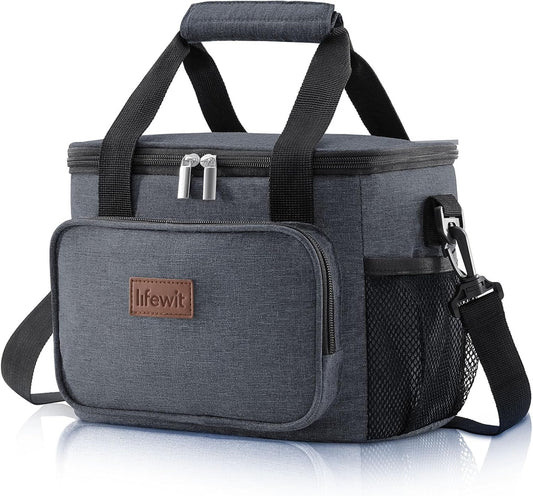 Lifewit Medium Lunch Bag Insulated Lunch Box Soft Cooler Cooling Tote for Adult Men Women, Dark Gray 12-Can (9L)