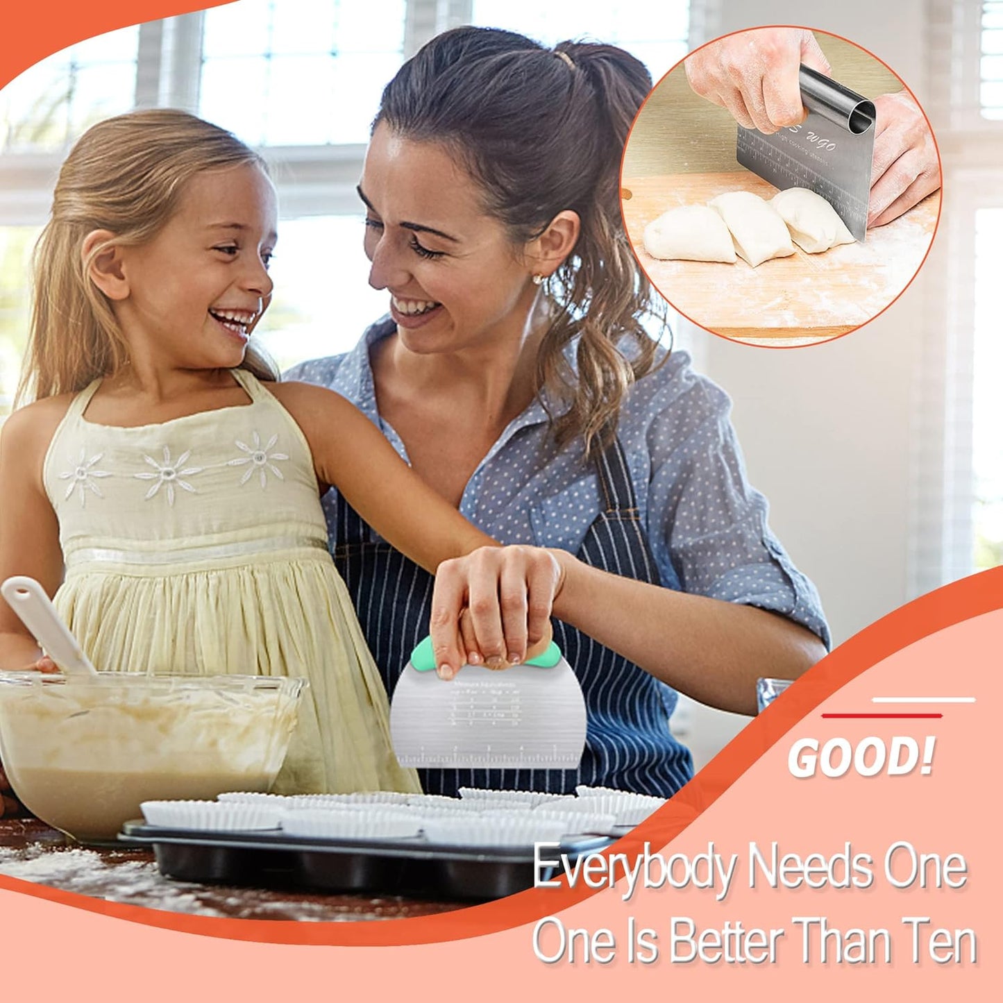 Dough Scraper Cutter Pastry Pizza Cutter Stainless Steel Tool with Scale Ruler, Kitchen Tool for Baking Cookie Dough Vegetable Bread