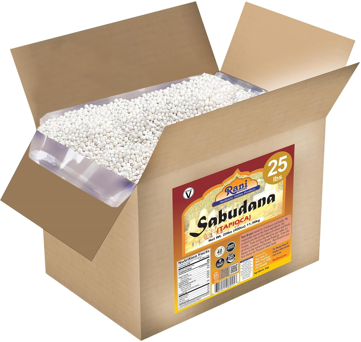 Rani Sabudana (Tapioca/Sago) Pearls 400oz (25lbs) 11.36kg Bulk Box ~ All Natural | Vegan | No Colors | NON-GMO | Indian Origin