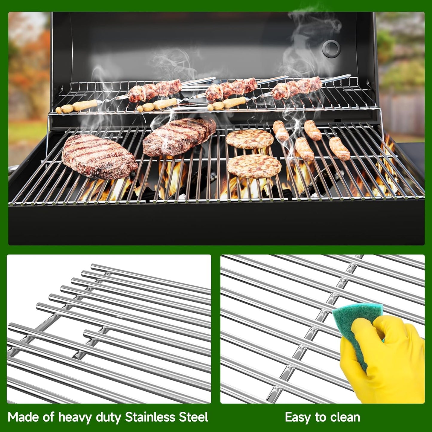 Grill Grate for Charbroil Tru Infrared 4 Burner 463242715 463242716 463276016 466242715 466242716 G533-0009-W1A, Grill Replacement Parts for Nexgrill 720-0882A BHG 720-0882, 17inch, Stainless Steel