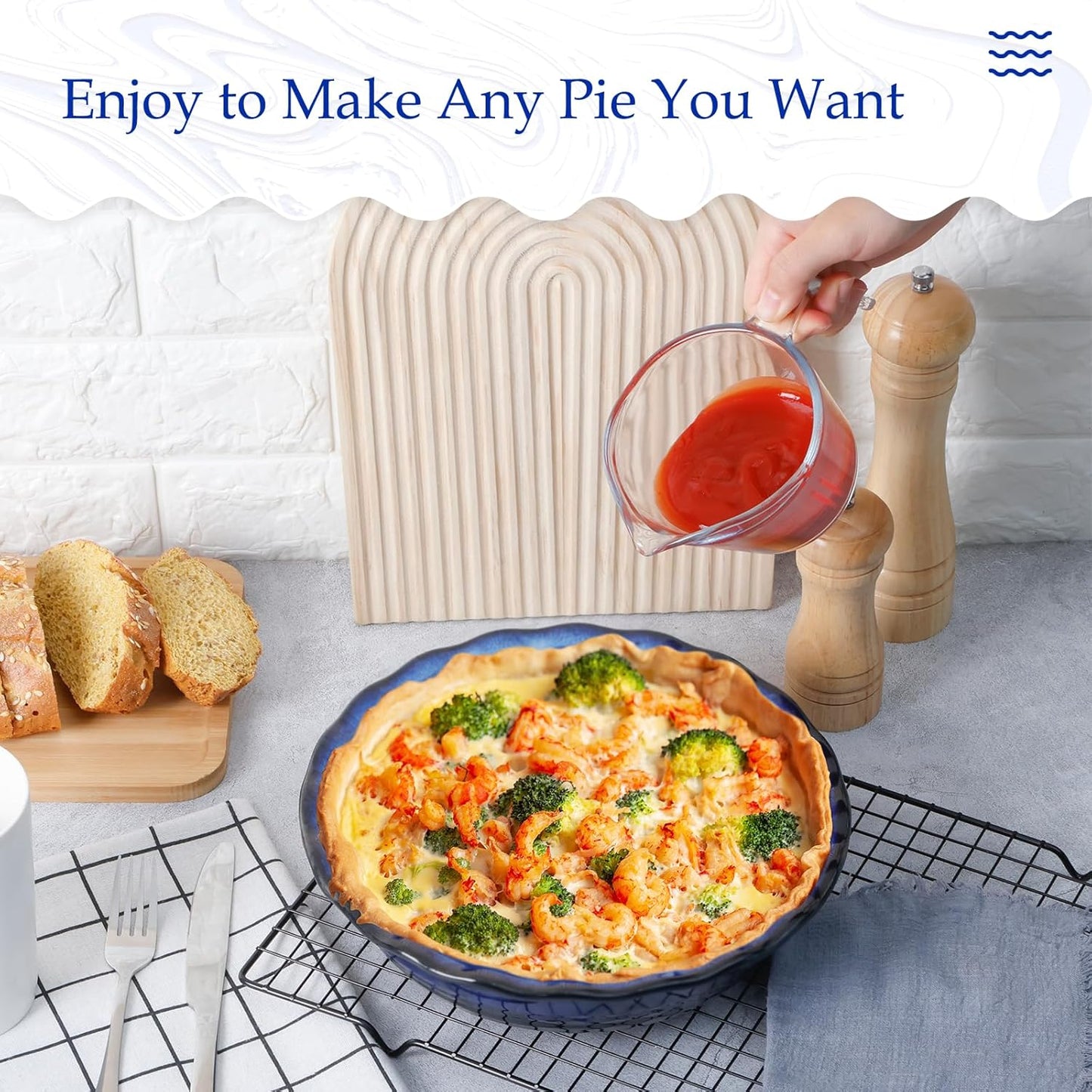 Ceramic Deep Baking Dish Oven Proof, 10in Large Pie Dish, Dishes, Blue Porcelain Lasagne Dish, Blue