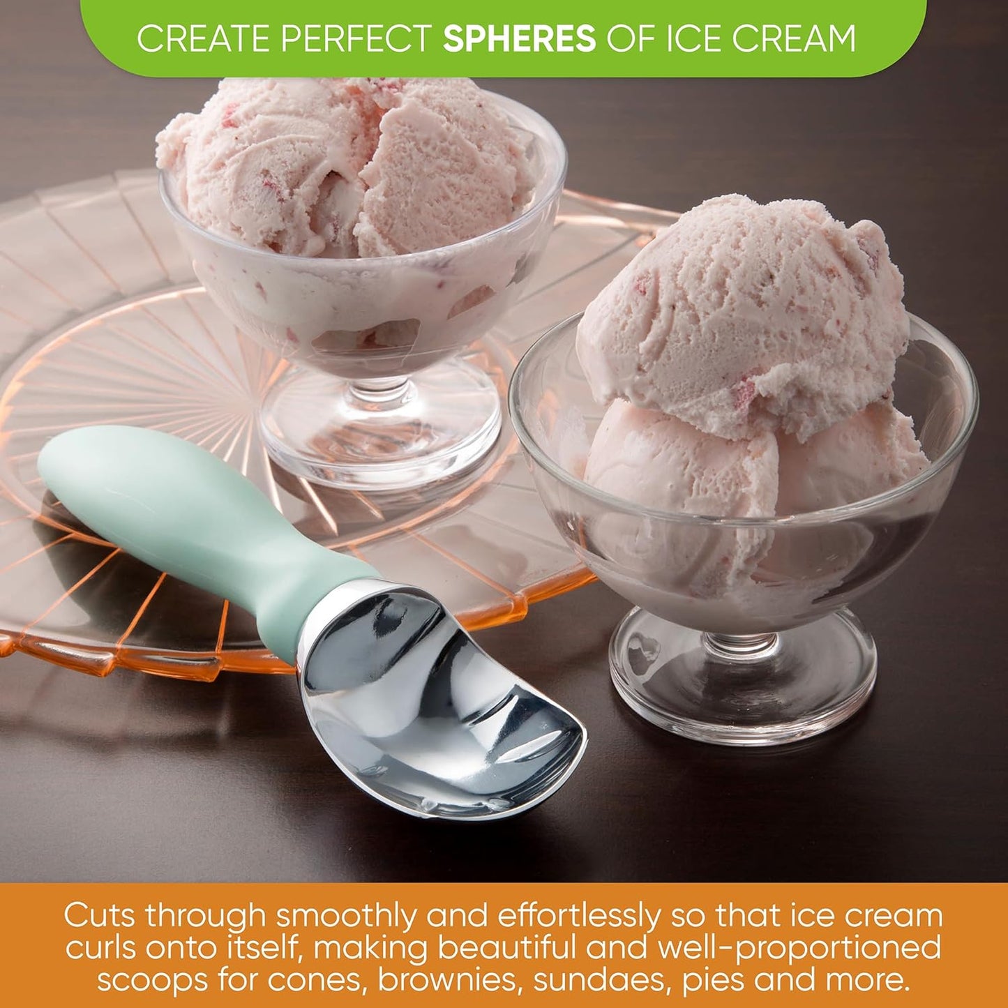 Spring Chef Heavy Duty Ice Cream Scoop with Comfortable Handle, Professional Metal Ice Cream Scooper for Gelato, Sorbet, Cookie Dough, Frozen Yogurt - Dishwasher Safe Kitchen Tool - Mint