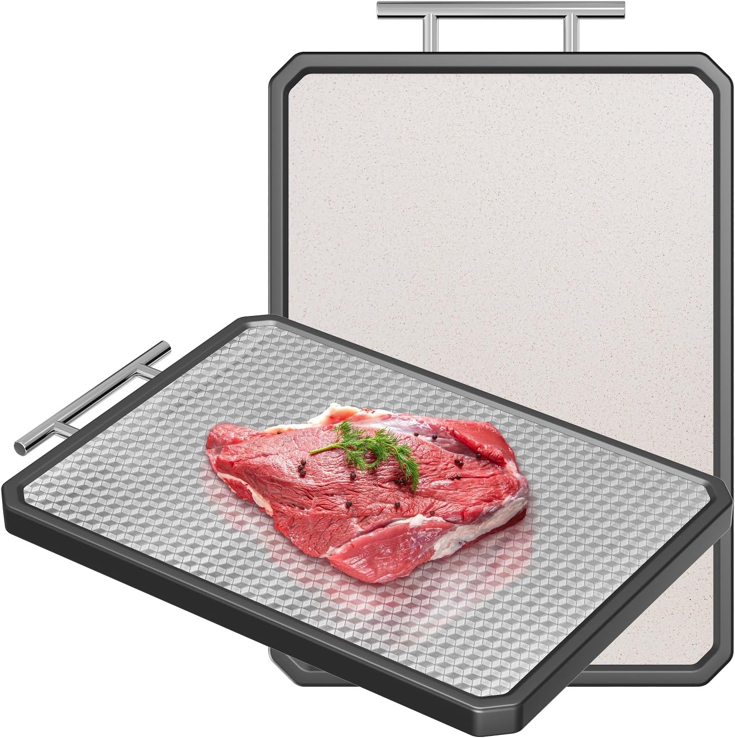 Stainless Steel Cutting Board, Scratch-resistant Cutting Board for Kitchen, 16 * 11 inch Double Sided Chopping Board, 304 Stainless Steel and Food-Grade Wheat Straw PP, Dishwasher Safe