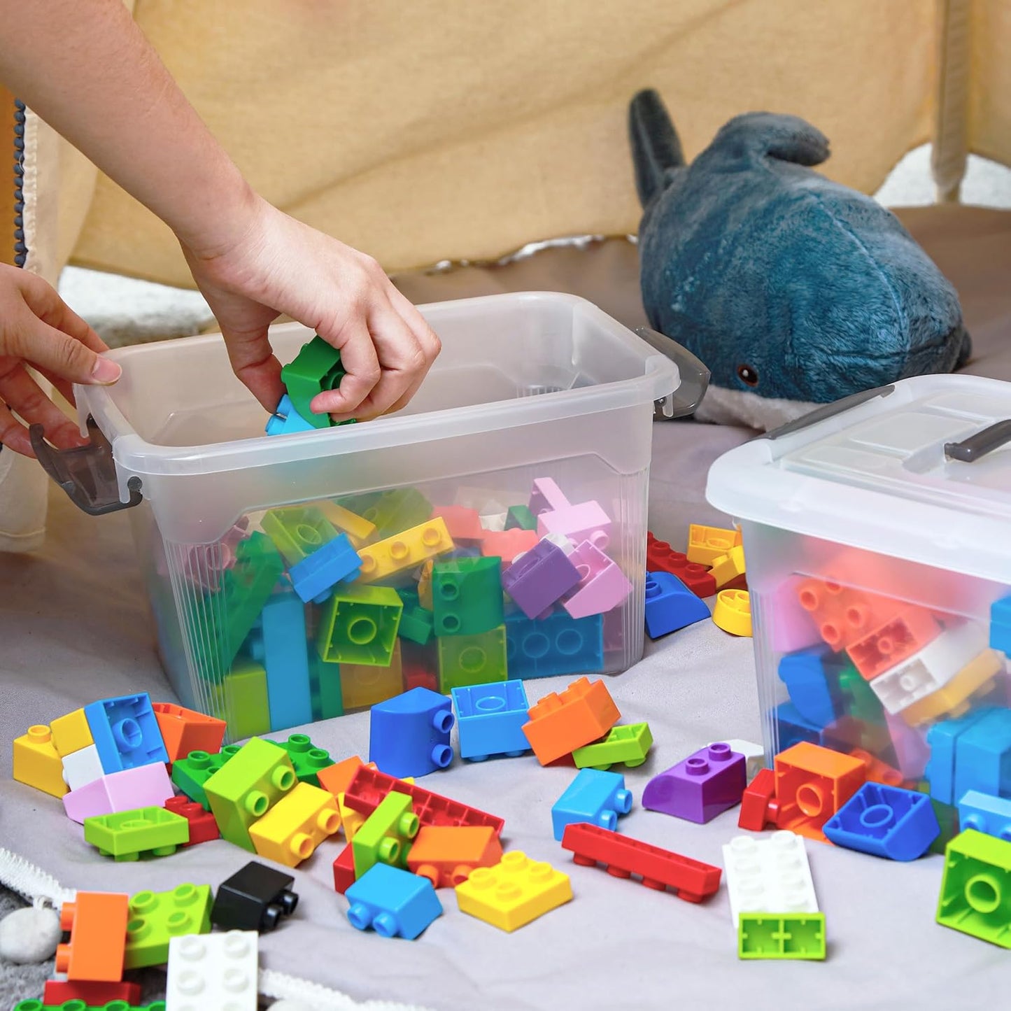 Citylife 4 Packs 6 QT Storage Bins with Lids Clear Plastic Bins with Grey Handle Stackable Storage Containers for Organizing
