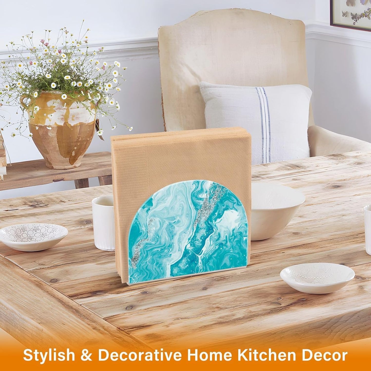 Turquoise Abstract Marble Napkin Holder for Table Paper Napkins Holder Acrylic Tissue Dispenser Kitchen Dining Room Bathroom Party Car Decor