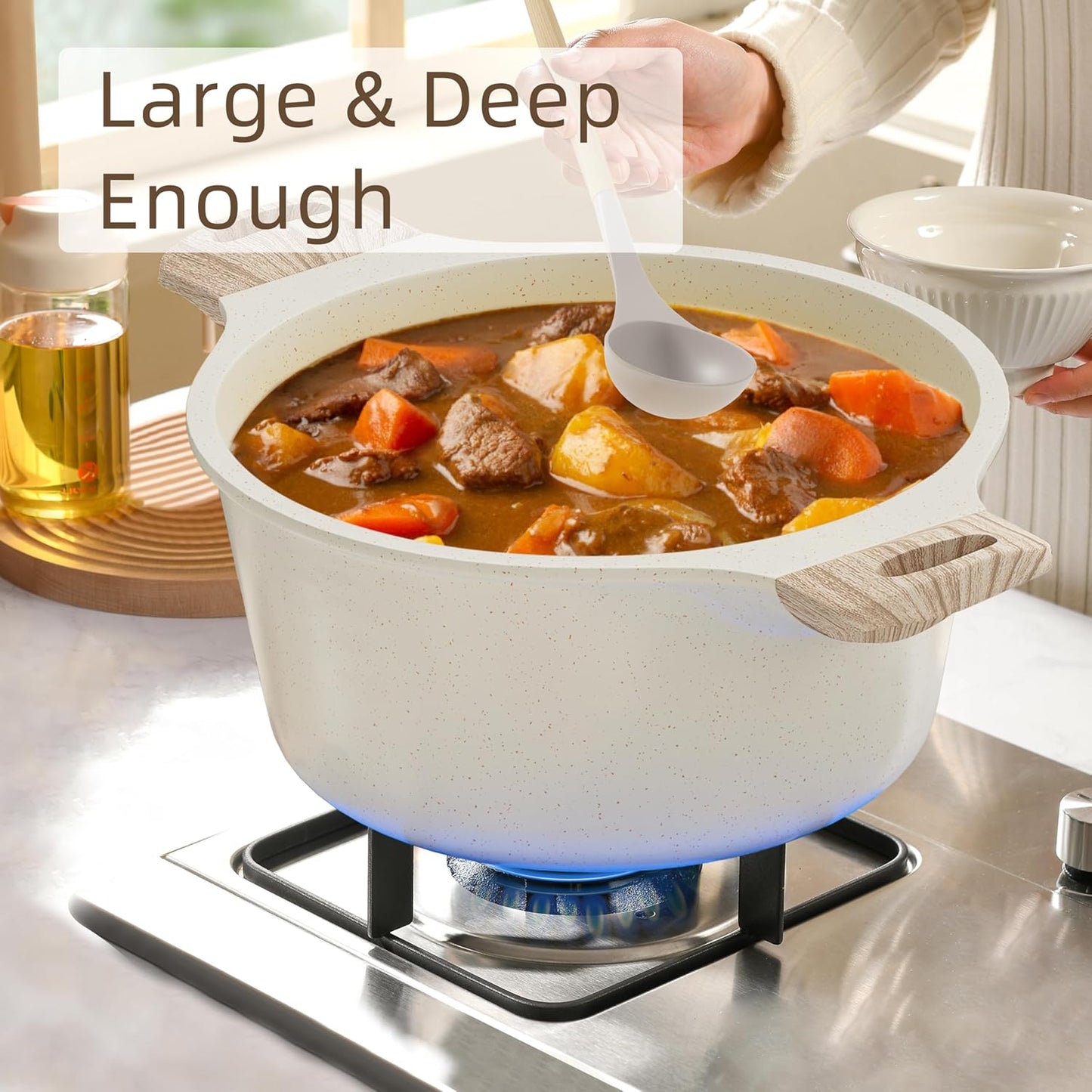 Caannasweis 20Pcs Cookware Sets, Nonstick Pots and Pans Set, Granite Induction Cookware, Non Stick Kitchen Cooking Set,Cream White 21 Piece Egg Pan Set, PFOS PFOA Free