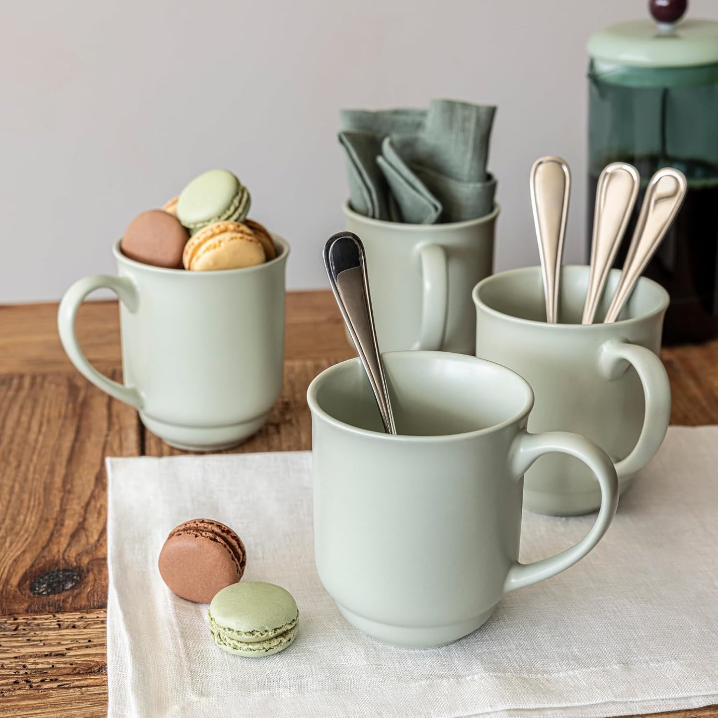 over&back Rim Stoneware Coffee Mugs - 4-Piece Mug Set - Enjoy the Perfect Cup of Coffee, Tea, Latte, and More - Semi-Matte Sage - 16oz