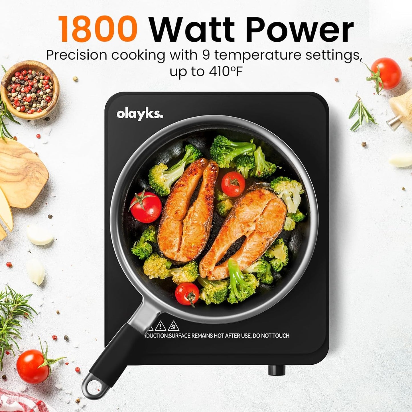 Portable Induction Cooktop, Countertop Burner Hot Plate 1500W With Sensor Touch, Electric Induction Cooker With 9-Level Adjustment, 3-Hour Timer, Auto-Shut-Off, LED Display, Auto Pot Detection